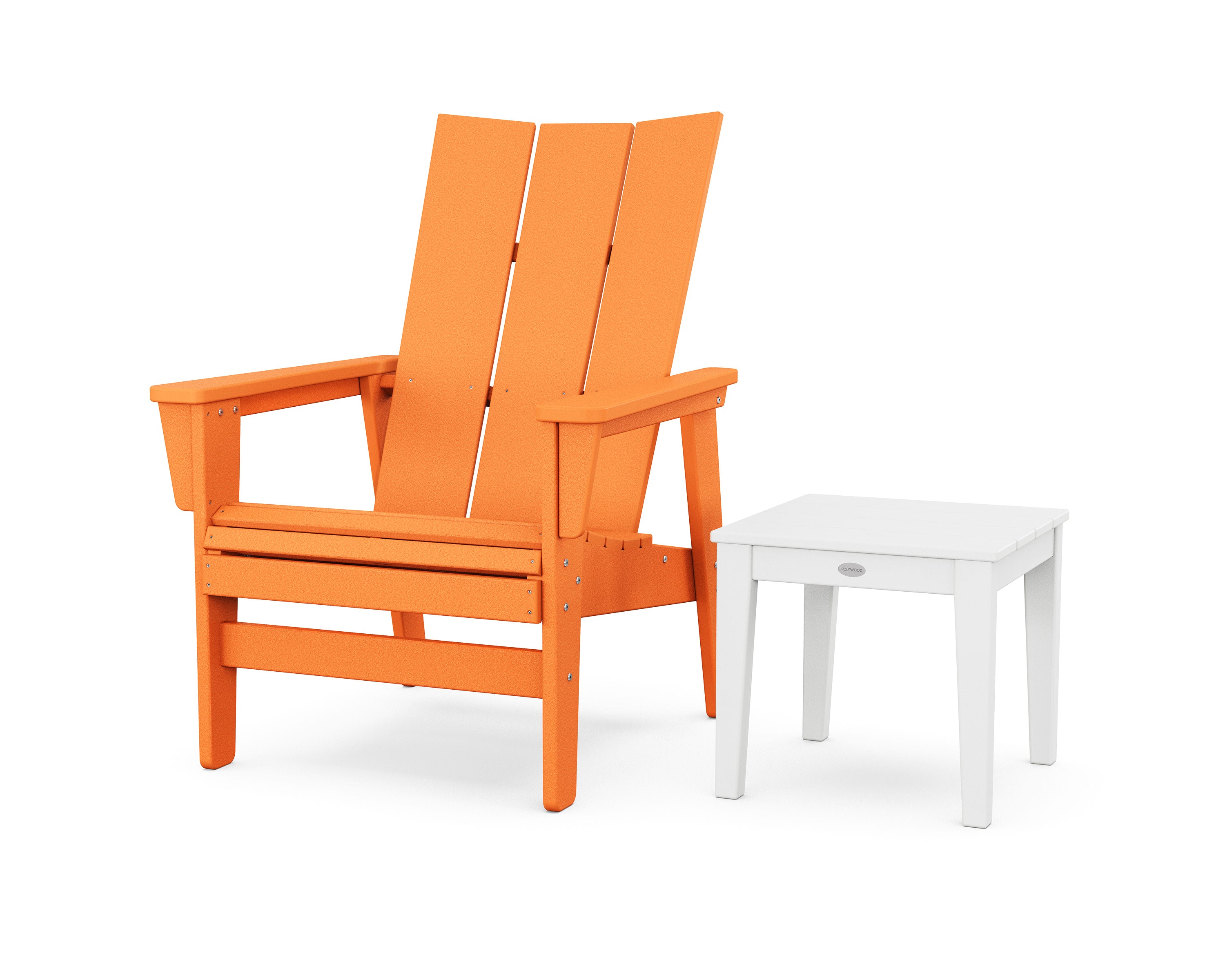 Modern Grand Upright Adirondack Chair with Side Table in Tangerine / White