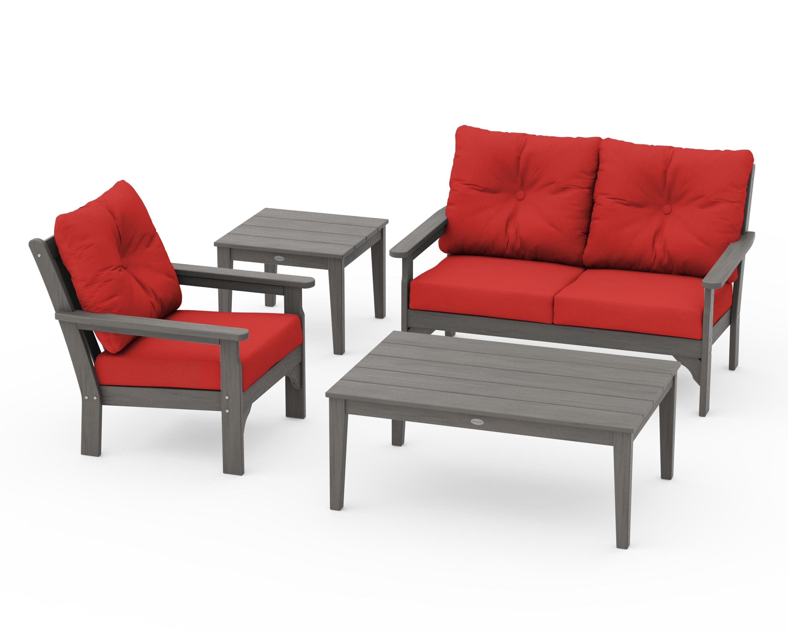 Vineyard 4-Piece Deep Seating Set in Driftwood / Crimson Linen
