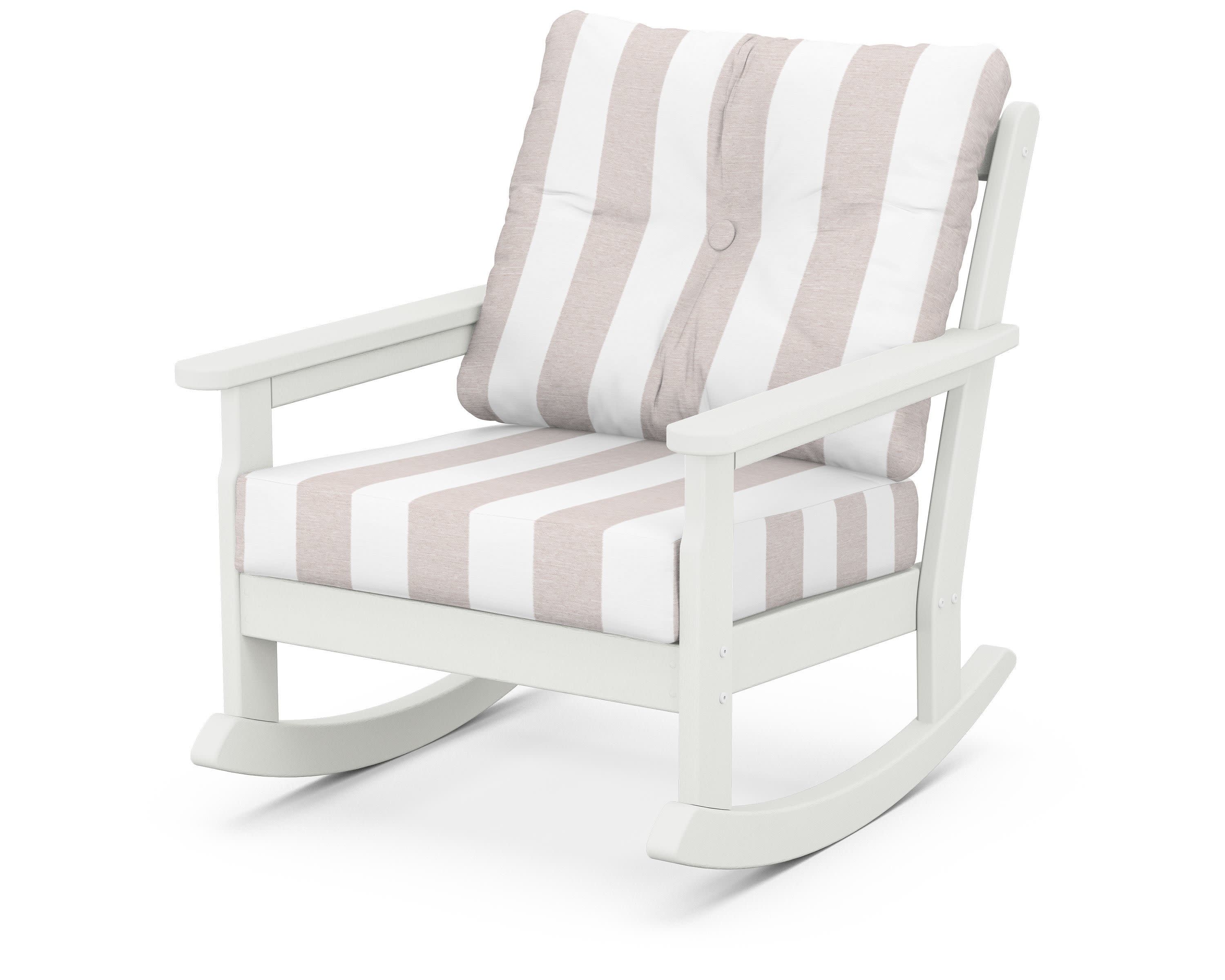 Vineyard Deep Seating Rocking Chair in Vintage White / Cabana Stripe Dune Burlap