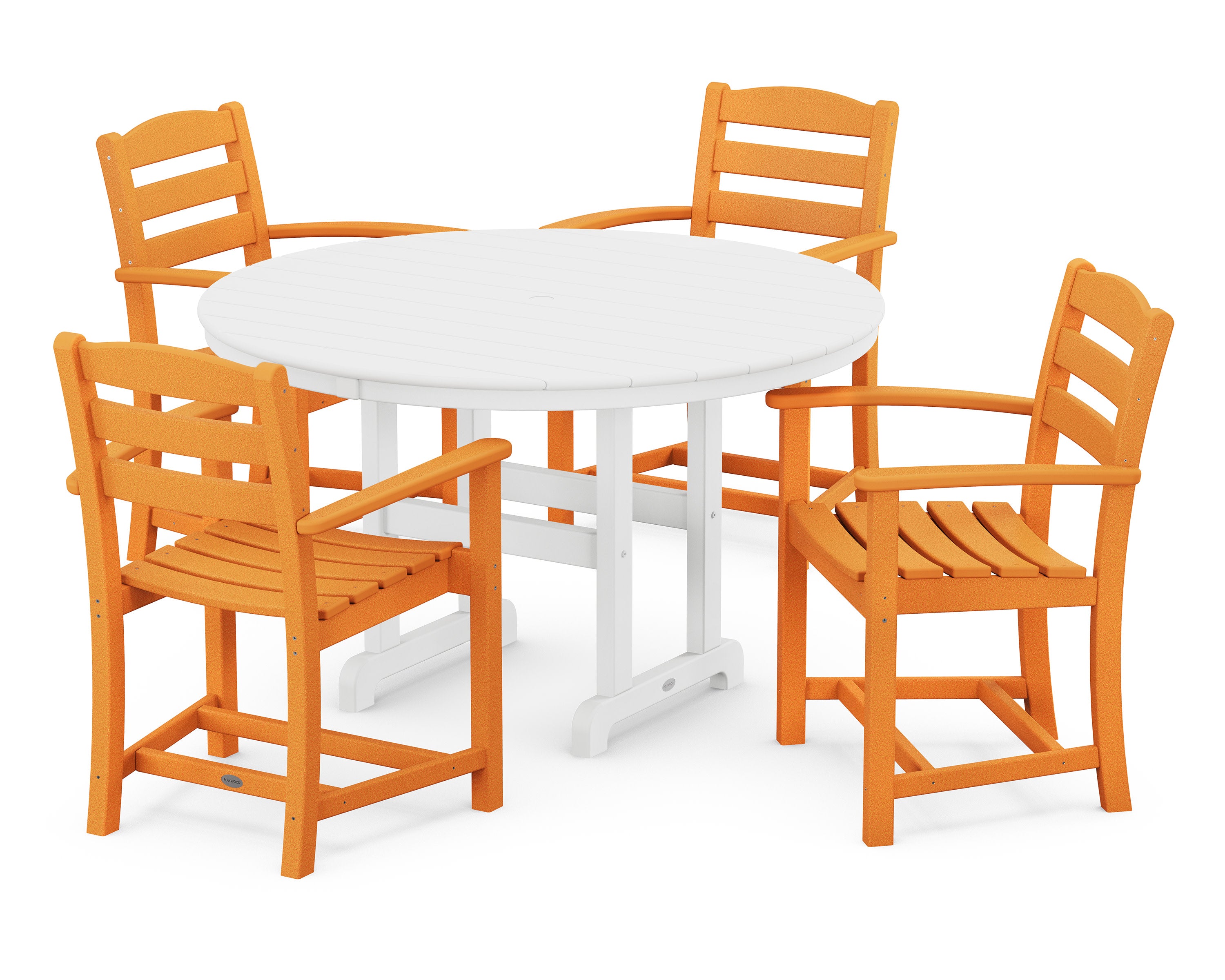 La Casa Caf 5-Piece Round Farmhouse Dining Set in Tangerine / White