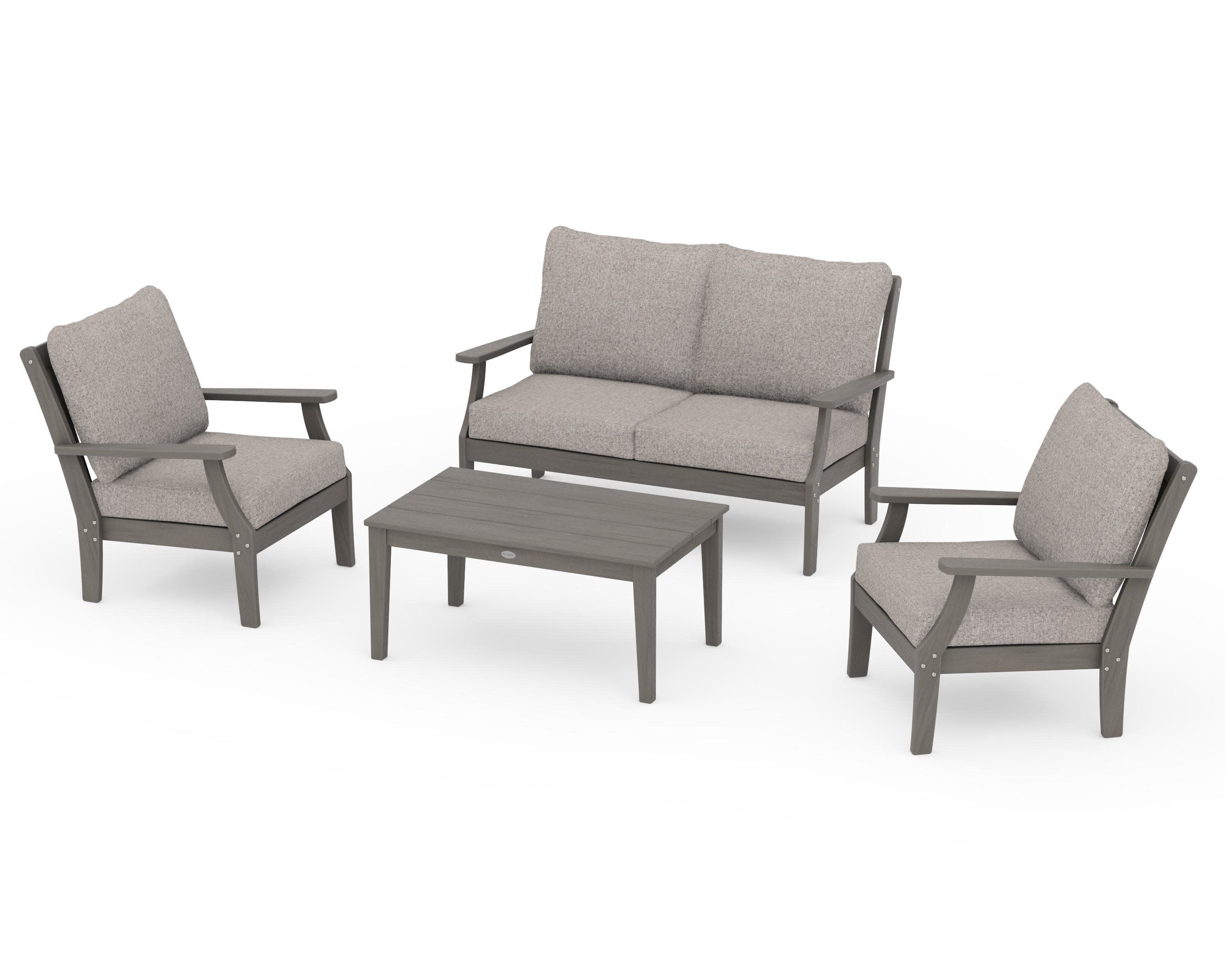 Braxton 4-Piece Deep Seating Chair Set in Driftwood / Weathered Tweed