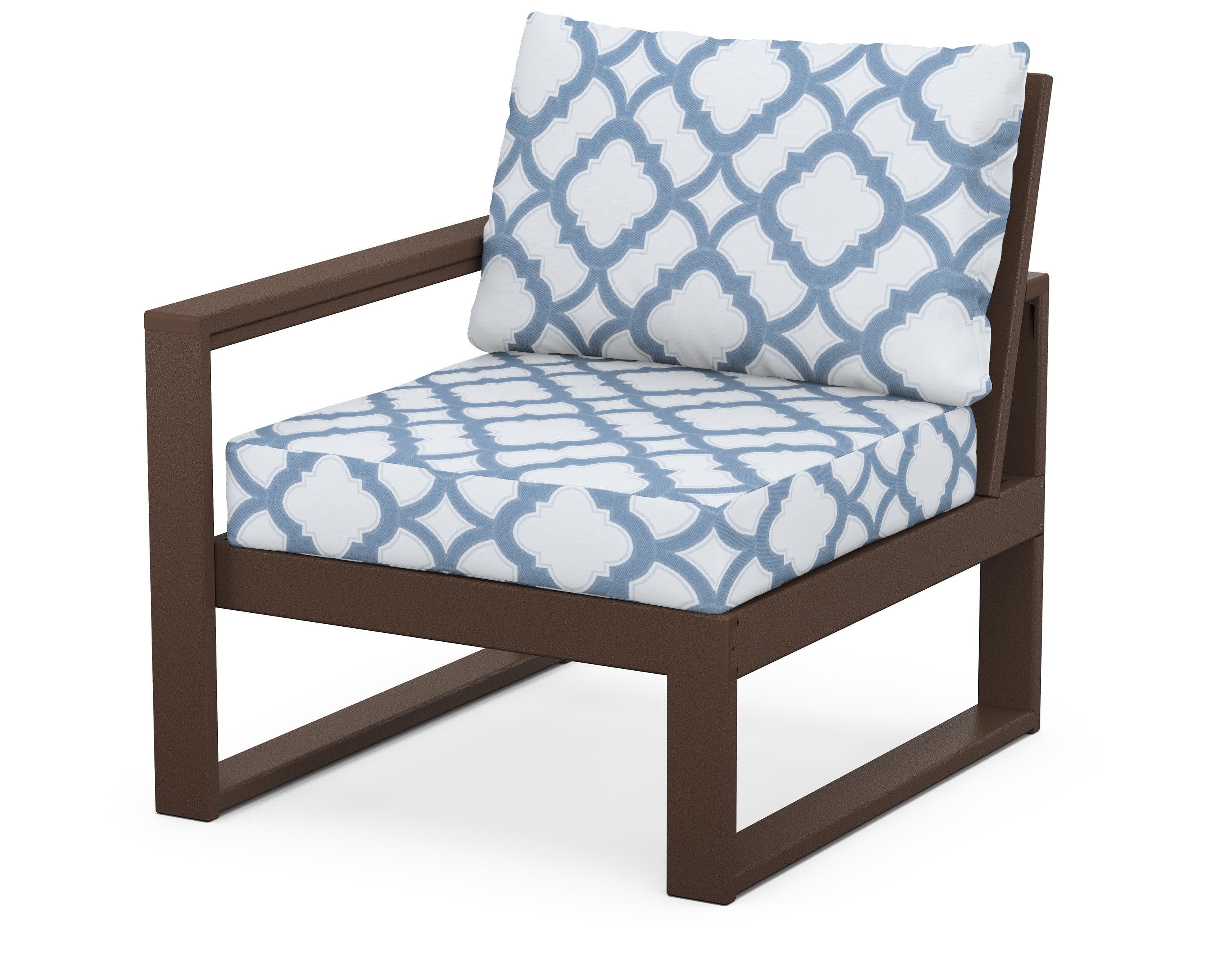 EDGE Modular Left Arm Chair in Mahogany / Trellis Sky Blue