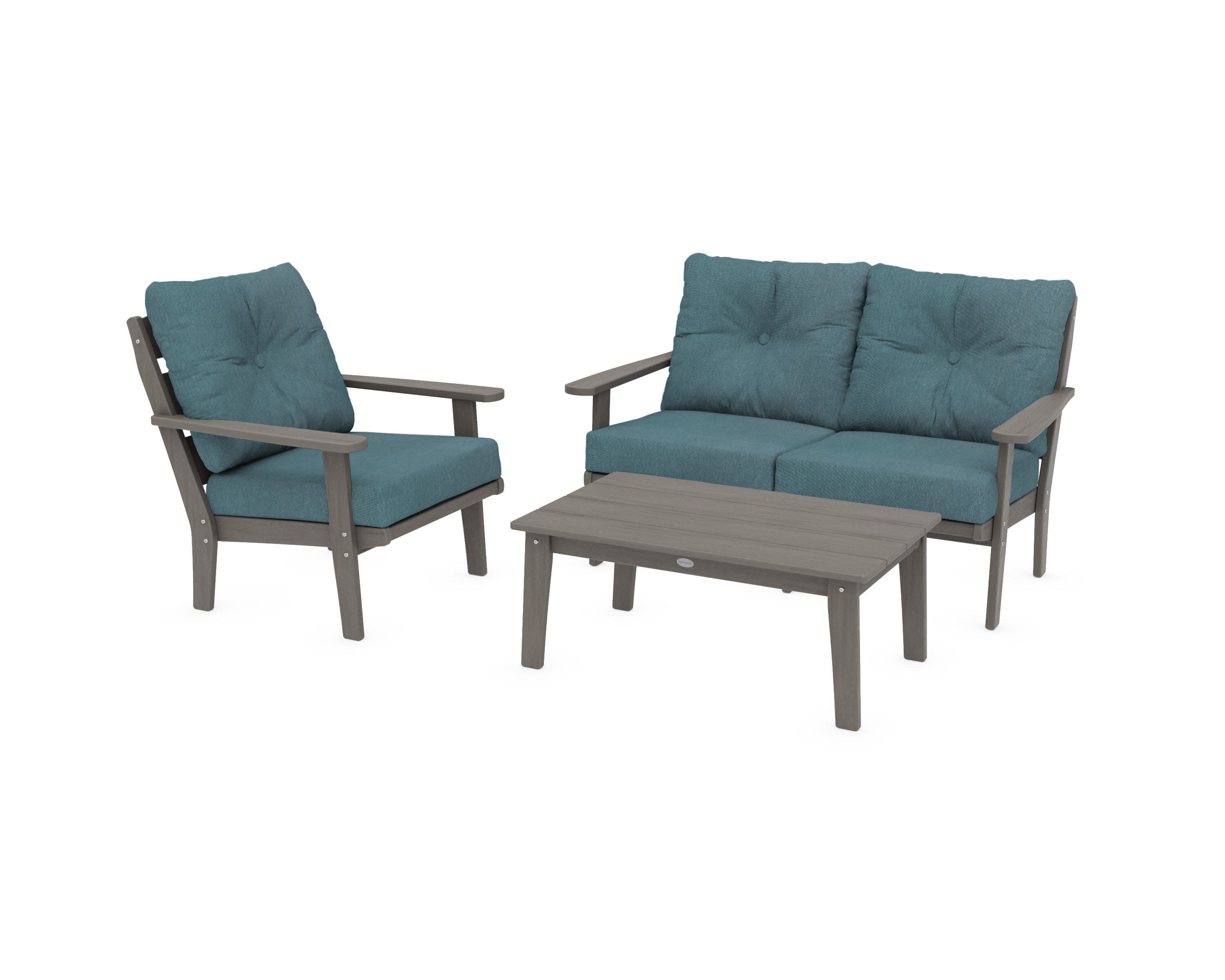Lakeside 3-Piece Deep Seating Set in Driftwood / Ocean Teal
