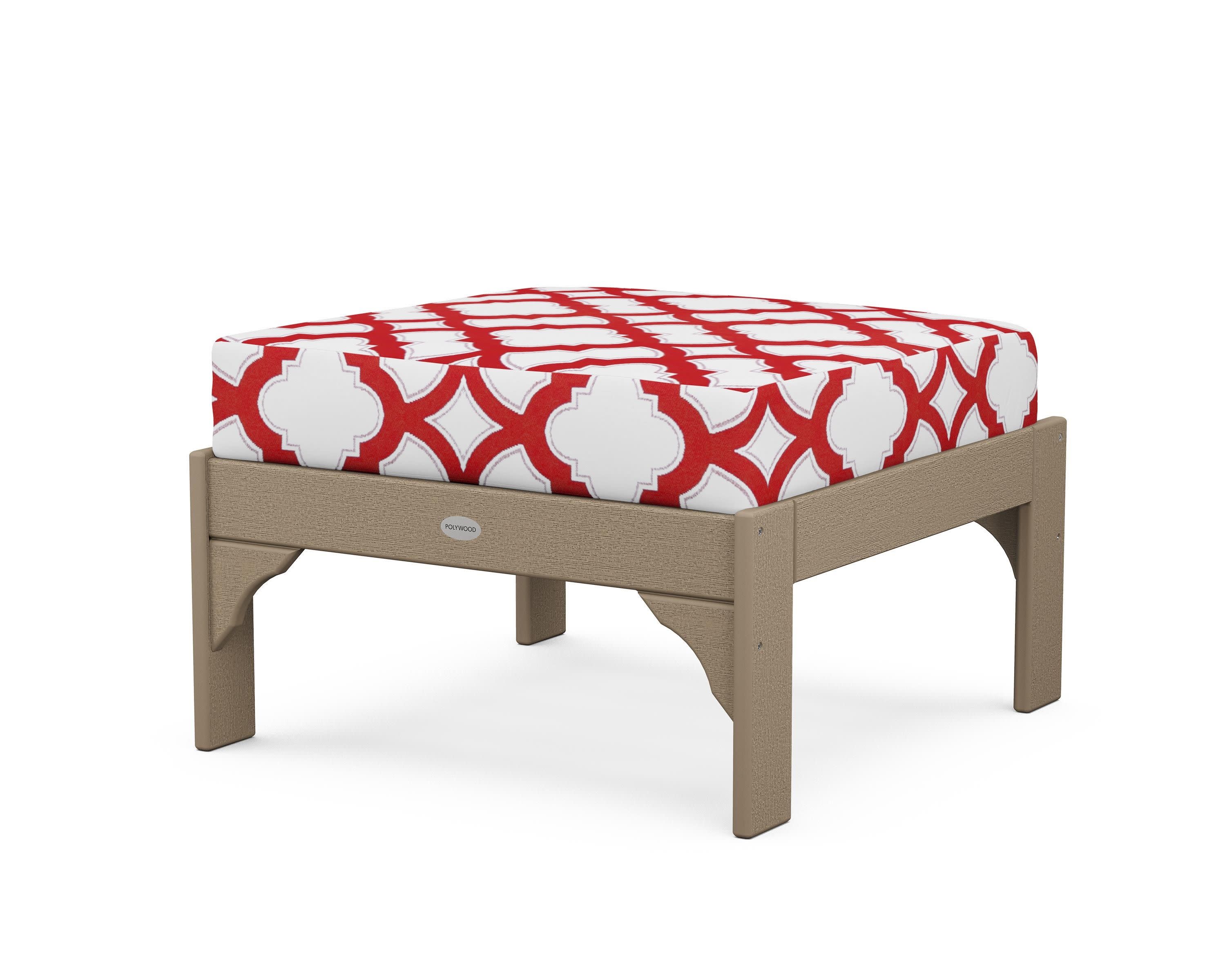 Vineyard Deep Seating Ottoman in Vintage Sahara / Trellis Crimson