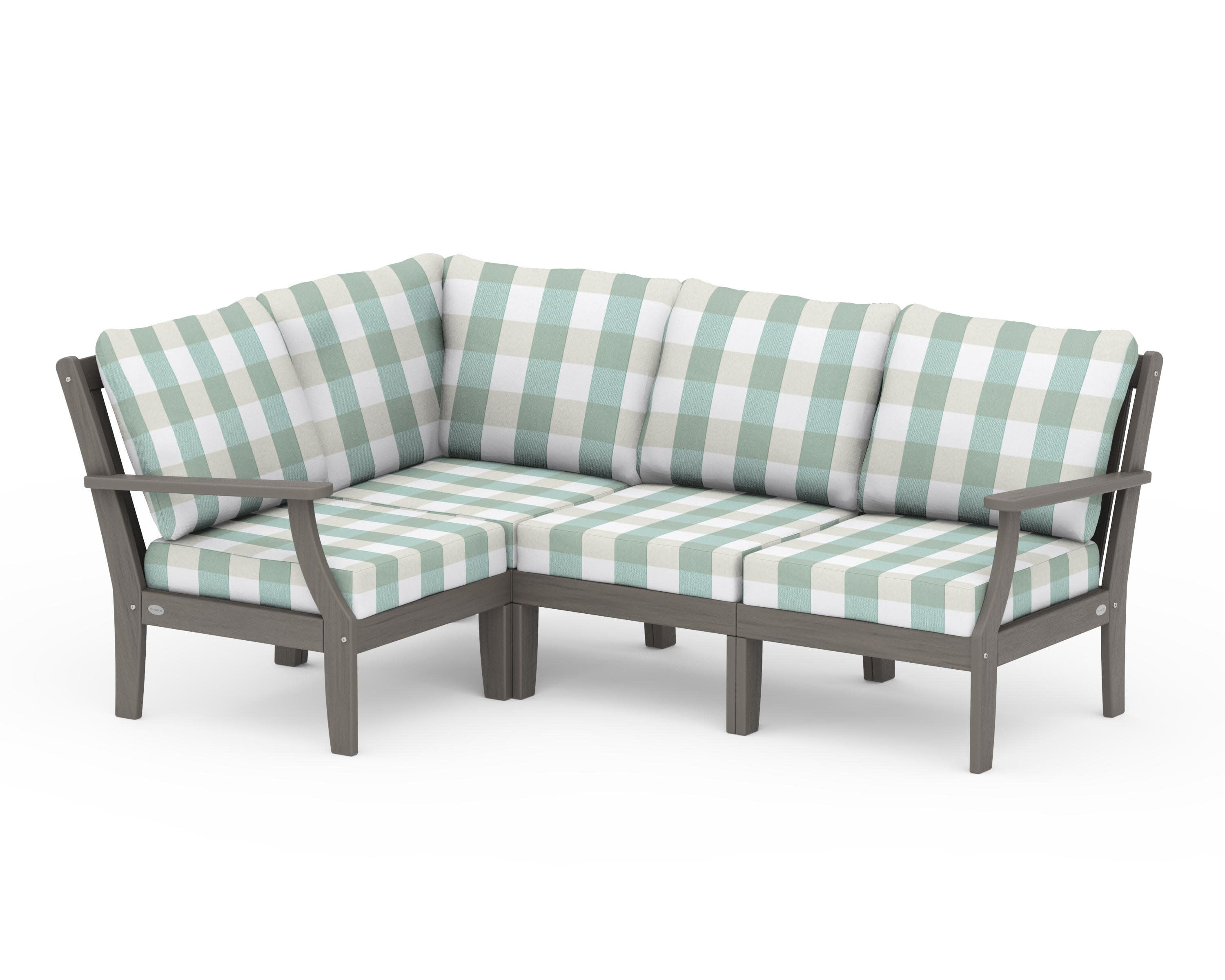 Braxton Modular 4-Piece Deep Seating Set in Driftwood / Buffalo Plaid Glacier Spa