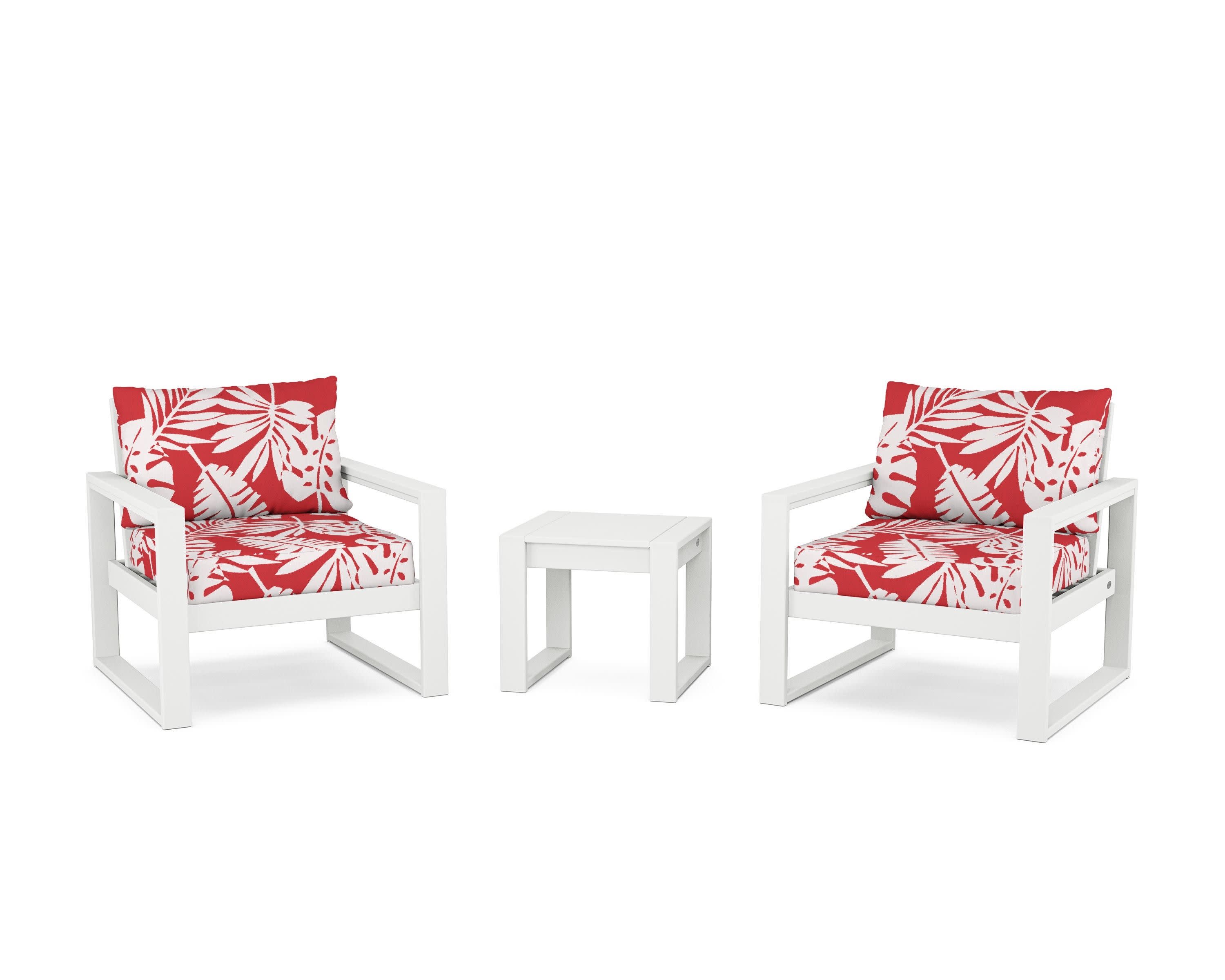 EDGE Sectional 3-Piece Deep Seating Set in White / Leaf Crimson