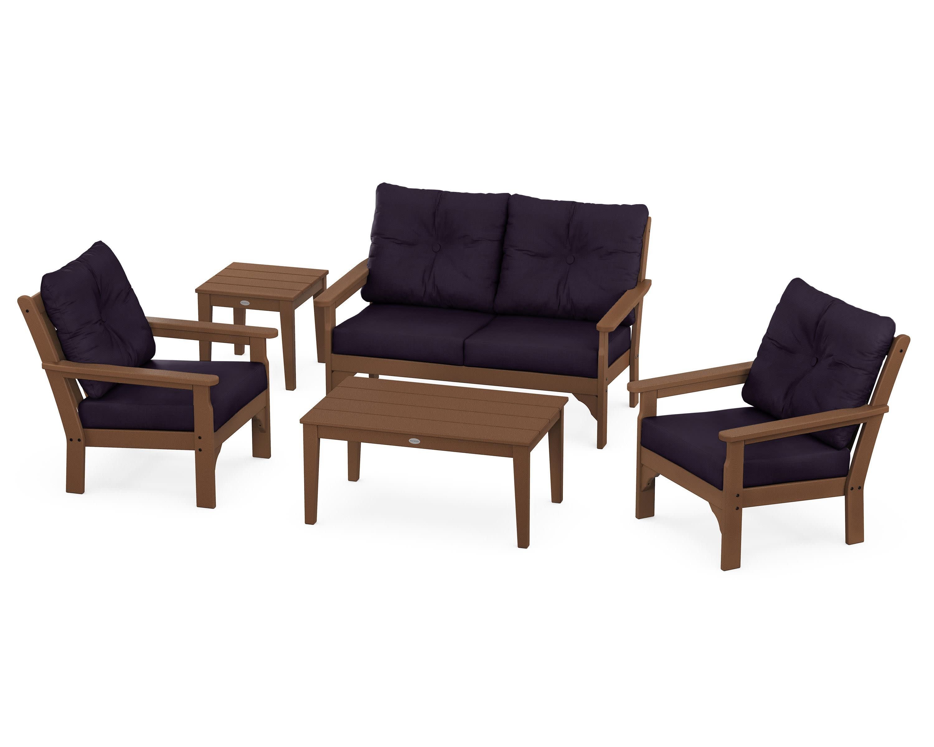 Vineyard 5-Piece Deep Seating Set in Teak / Navy Linen