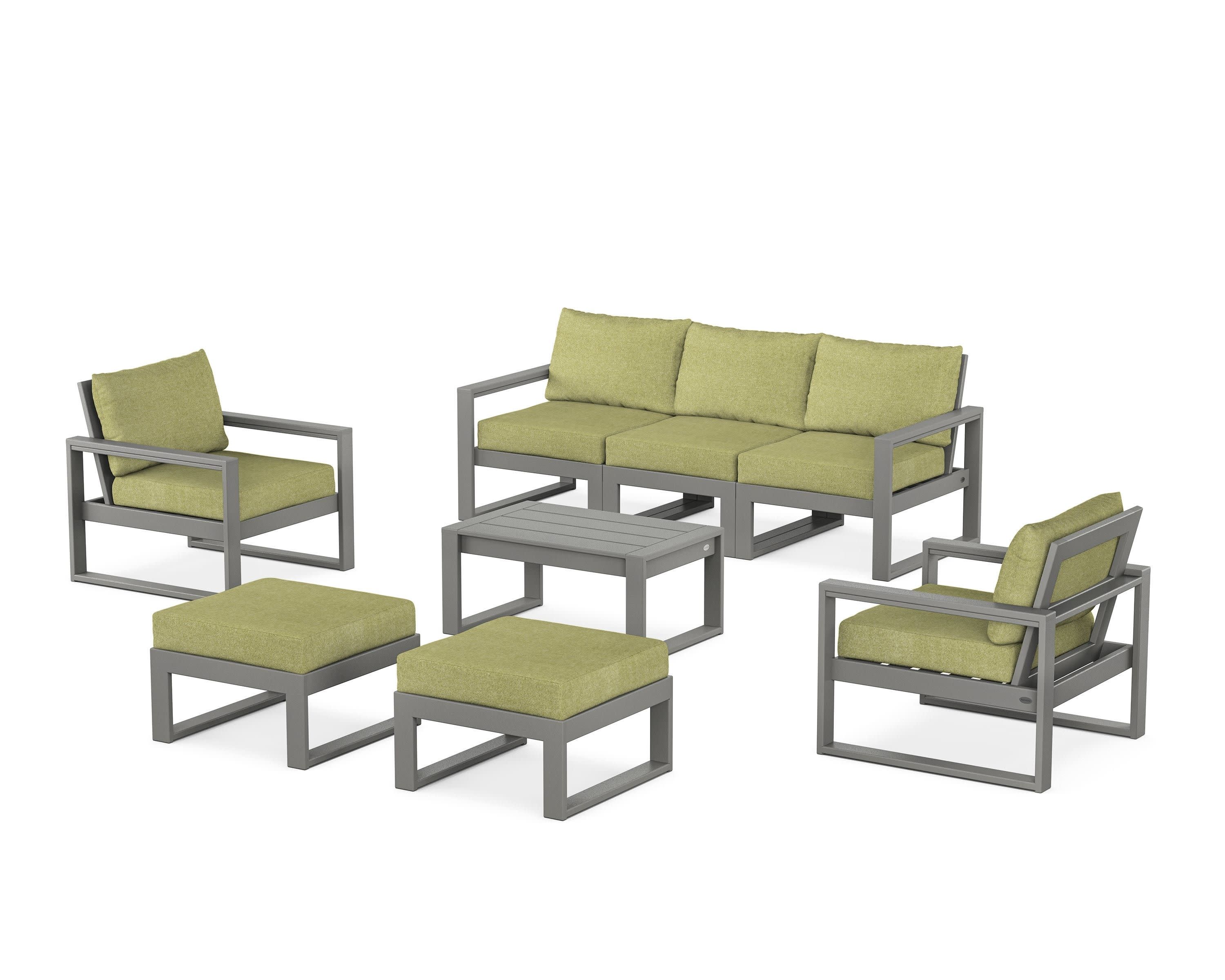 EDGE Sectional 8-Piece Lounge Sofa Set in Slate Grey / Chartreuse Boucle