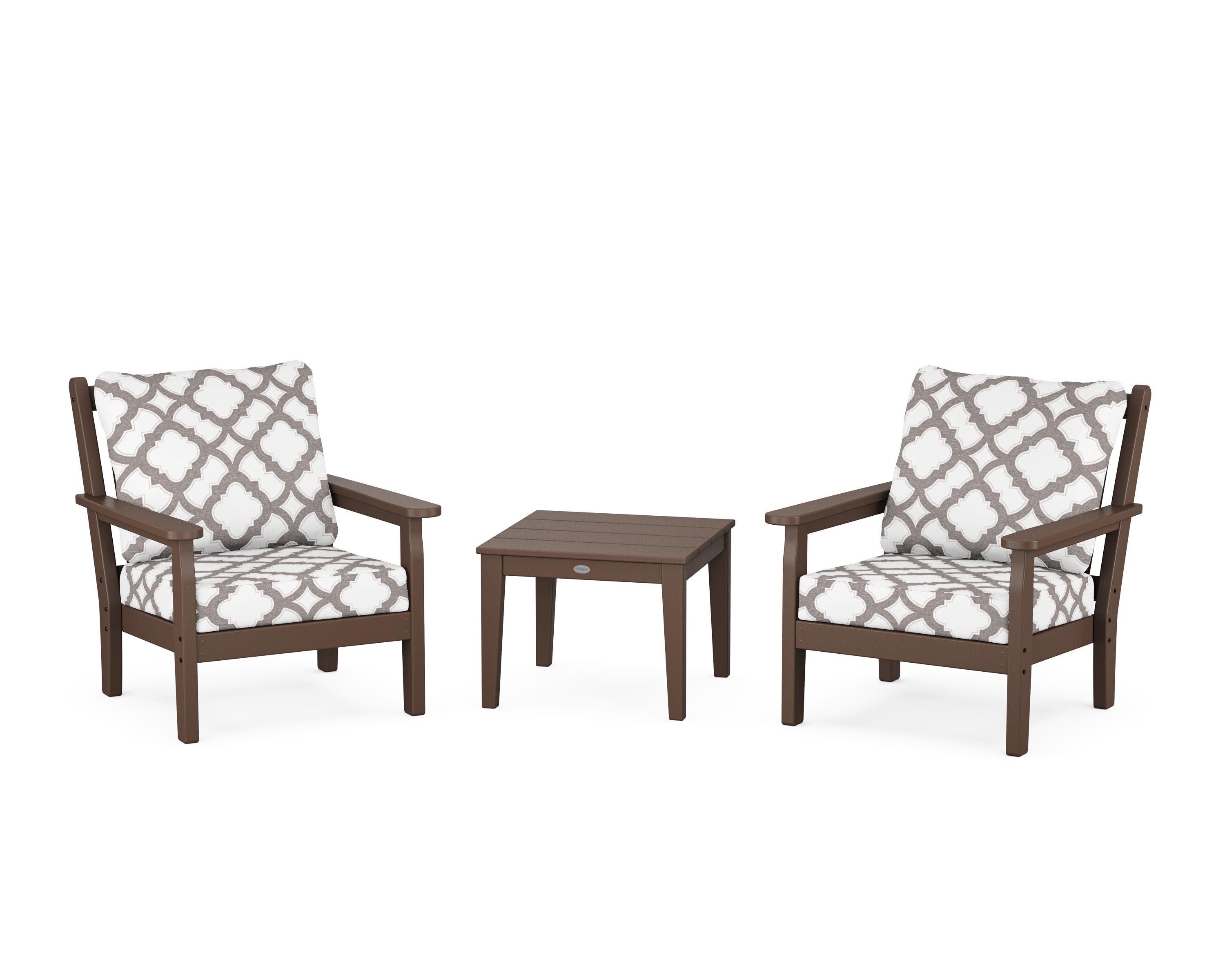 Chippendale 3-Piece Deep Seating Set in Mahogany / Trellis Grey Mist