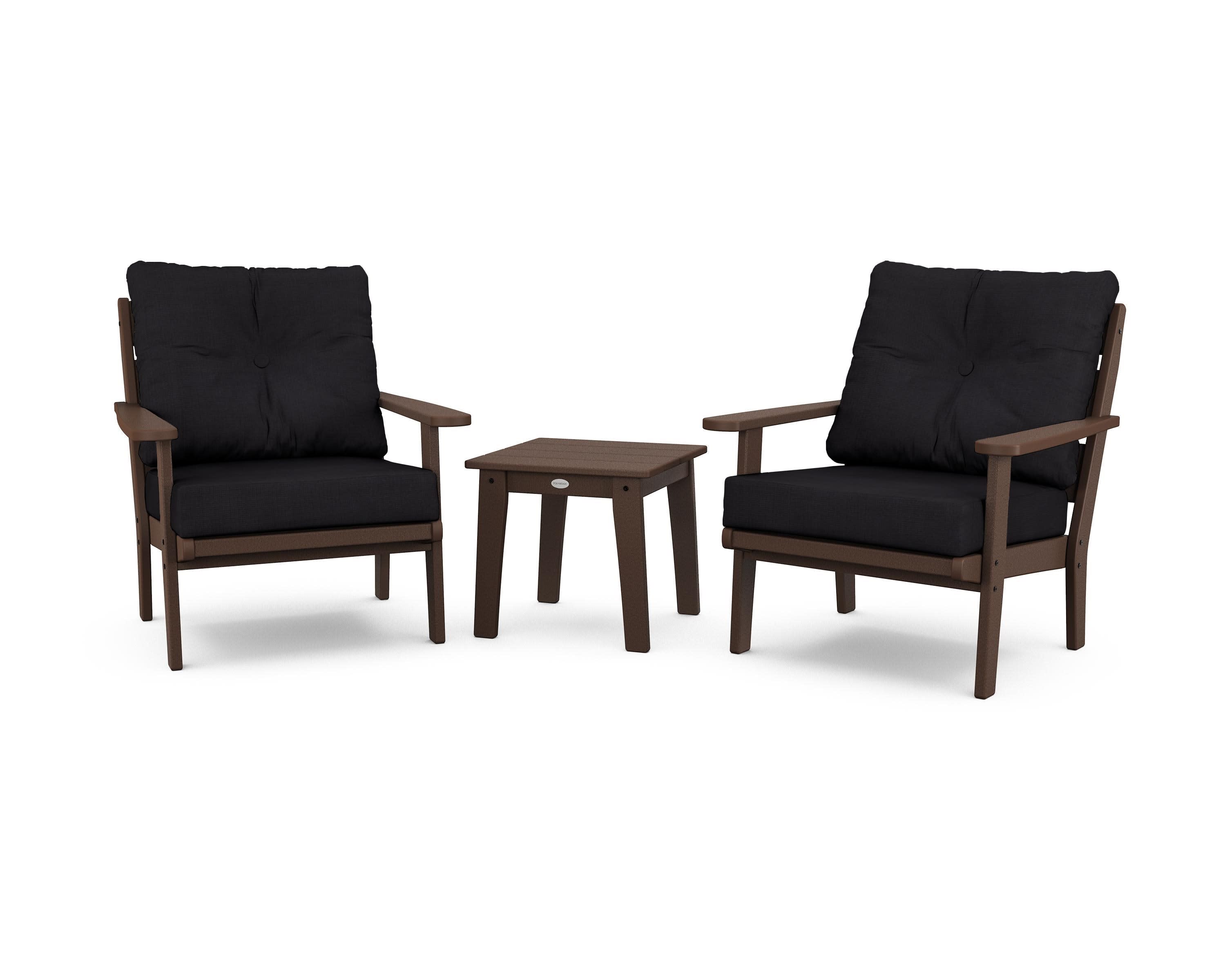 Lakeside 3-Piece Deep Seating Chair Set in Mahogany / Midnight Linen