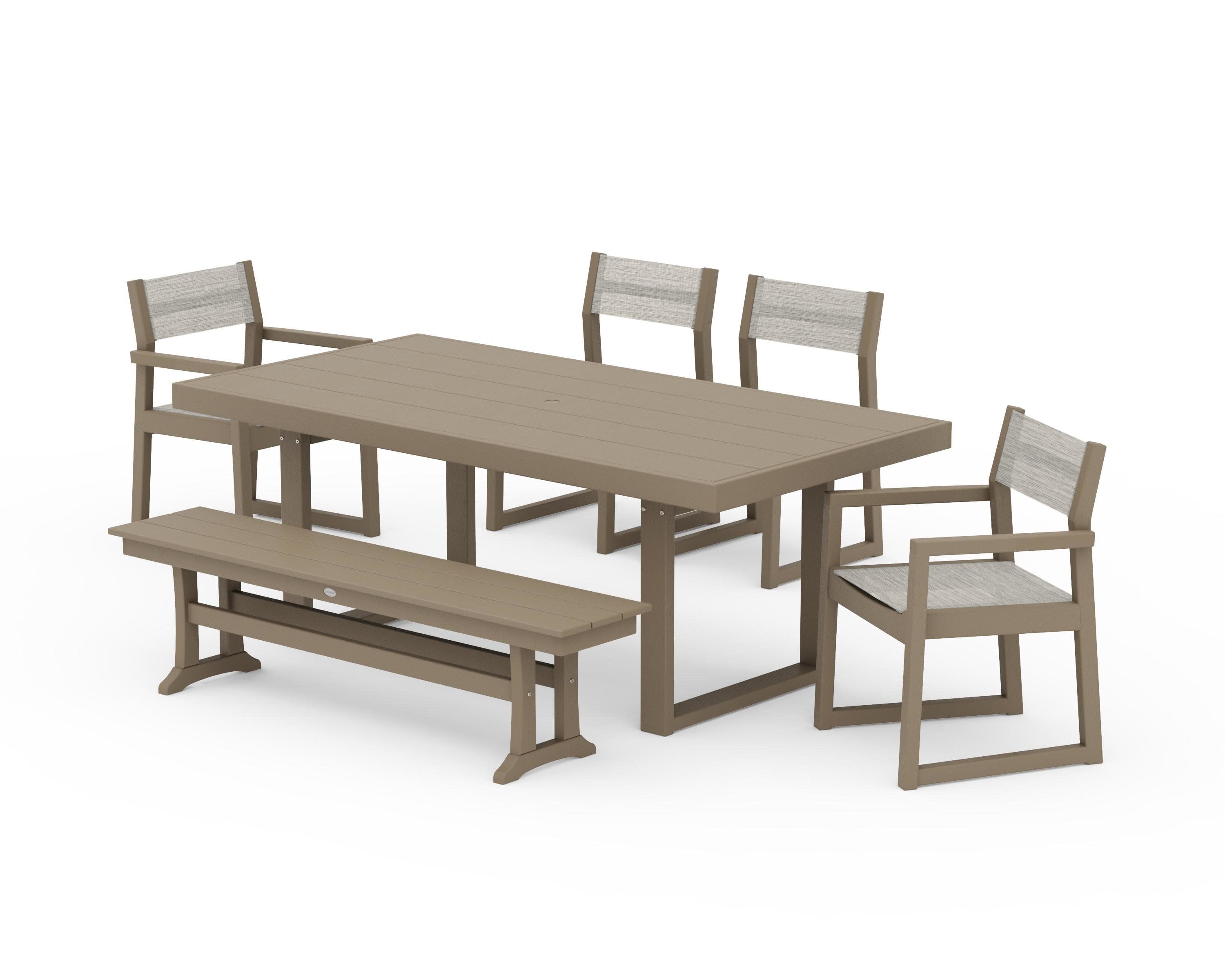 EDGE Sling 6-Piece Dining Set with Bench in Vintage Sahara / Birch Sling