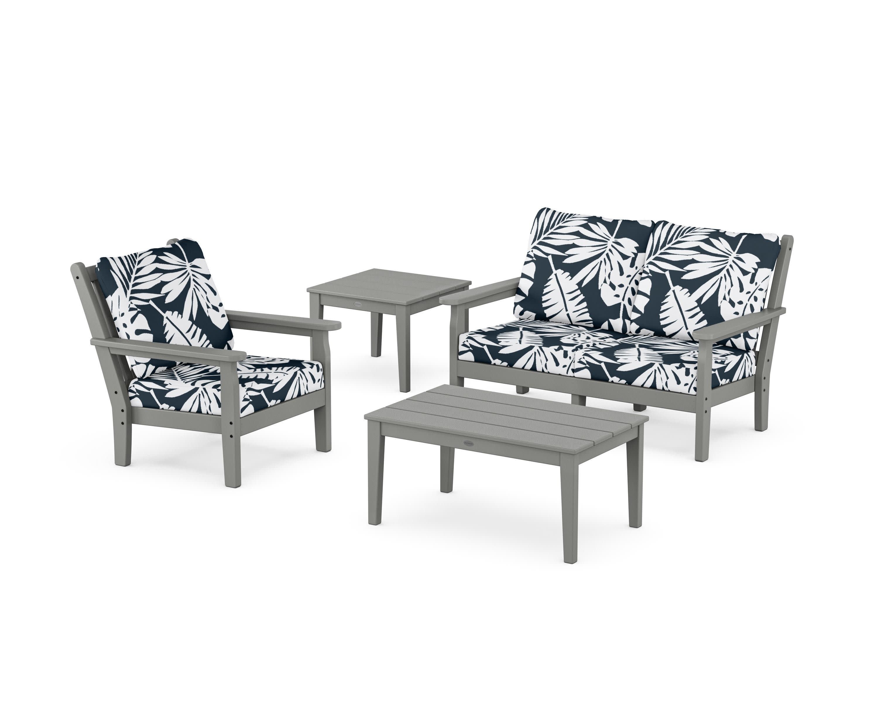 Chippendale 4-Piece Deep Seating Set in Slate Grey / Leaf Marine Indigo