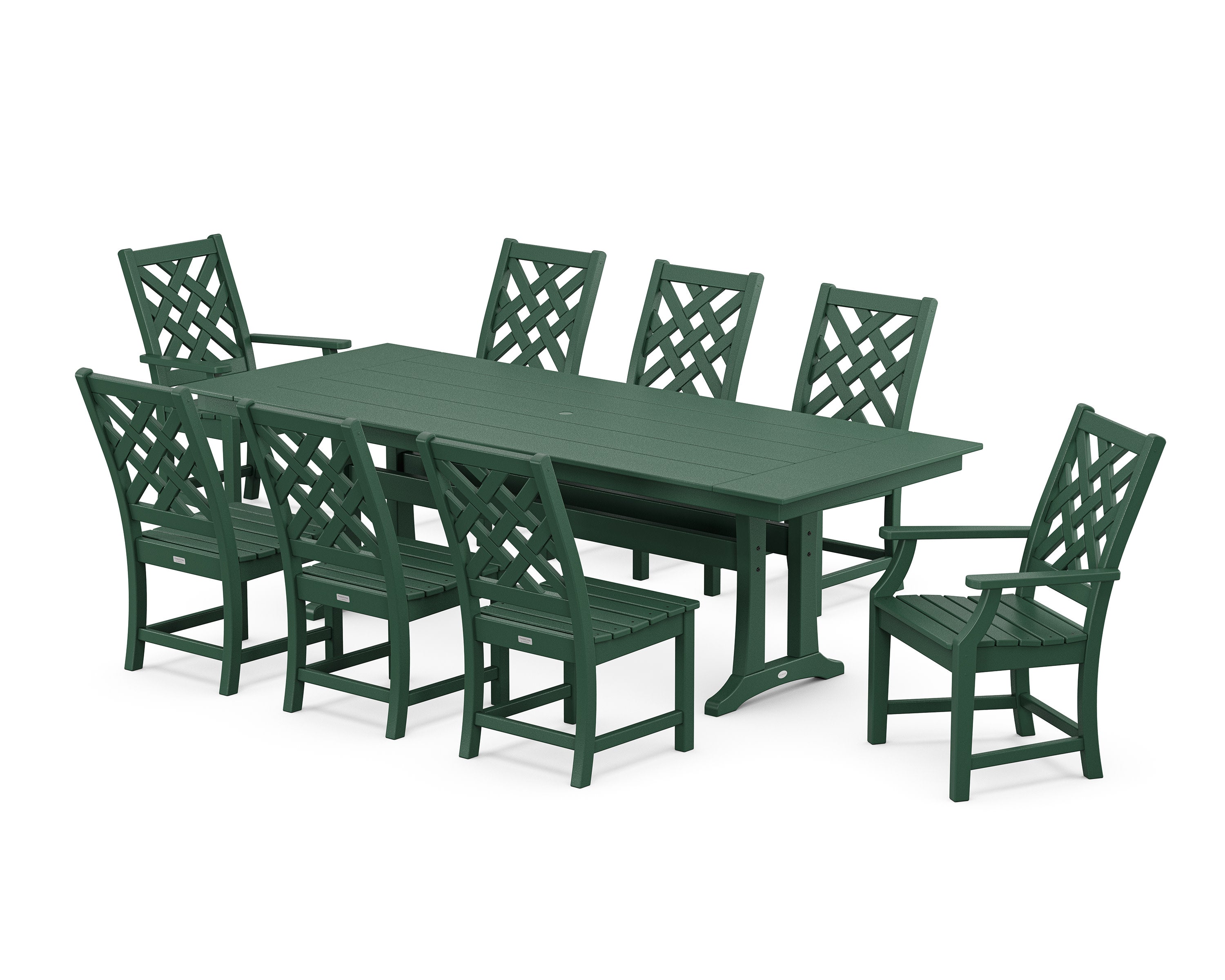 Wovendale 9-Piece Farmhouse Dining Set with Trestle Legs in Green
