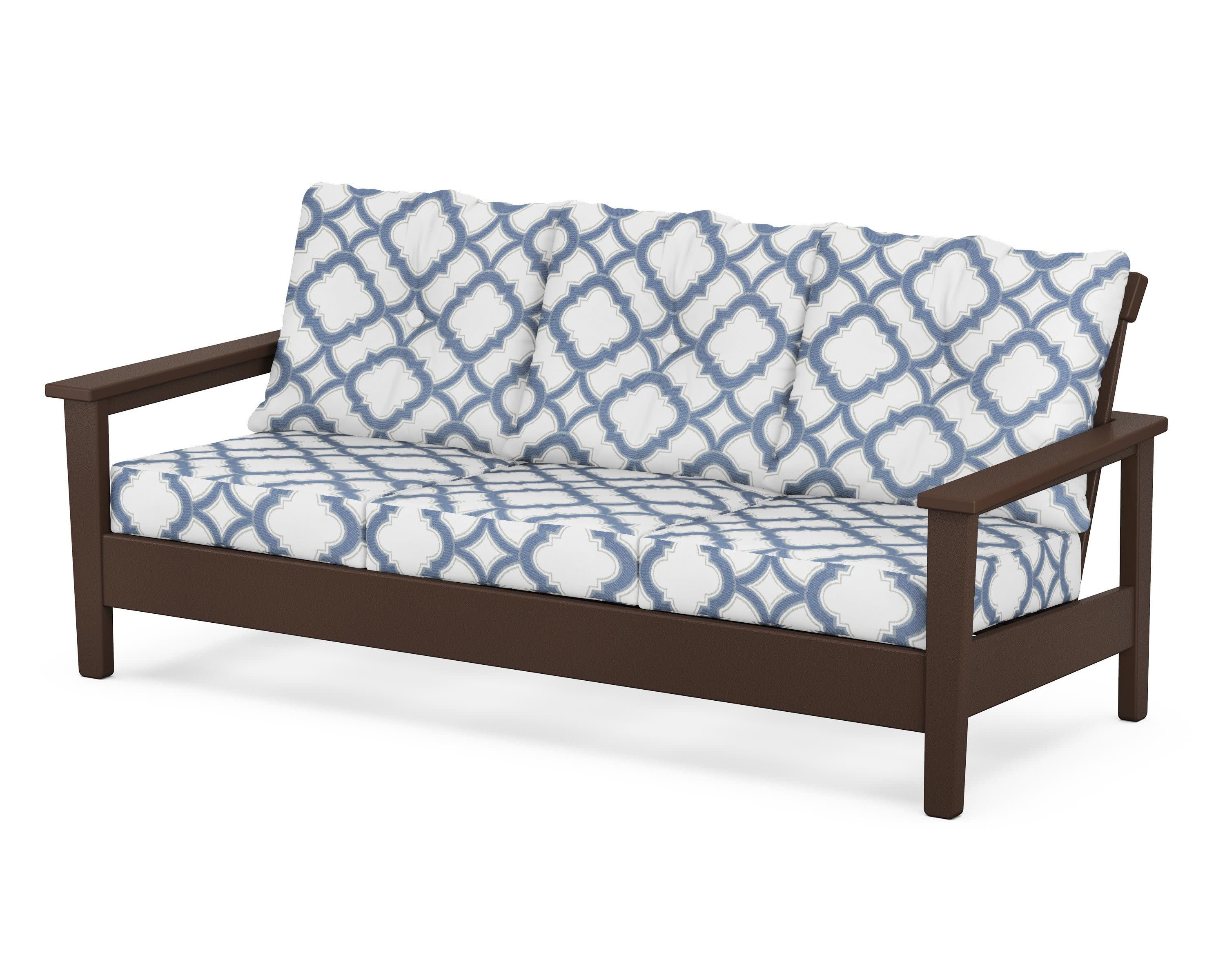 Prescott Deep Seating Sofa in Mahogany / Trellis Sky Blue