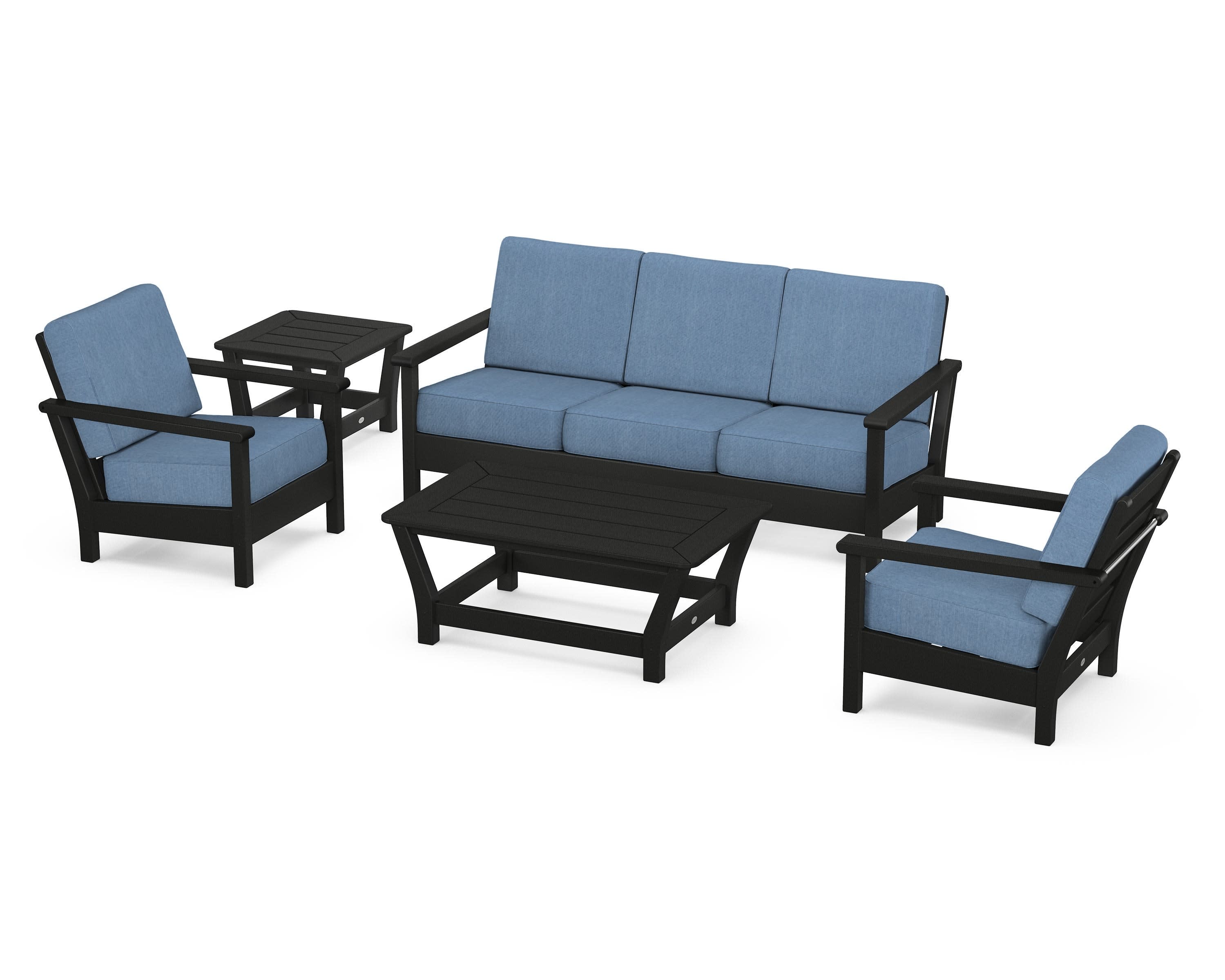 Harbour 5-Piece Deep Seating Set in Black / Sky Blue