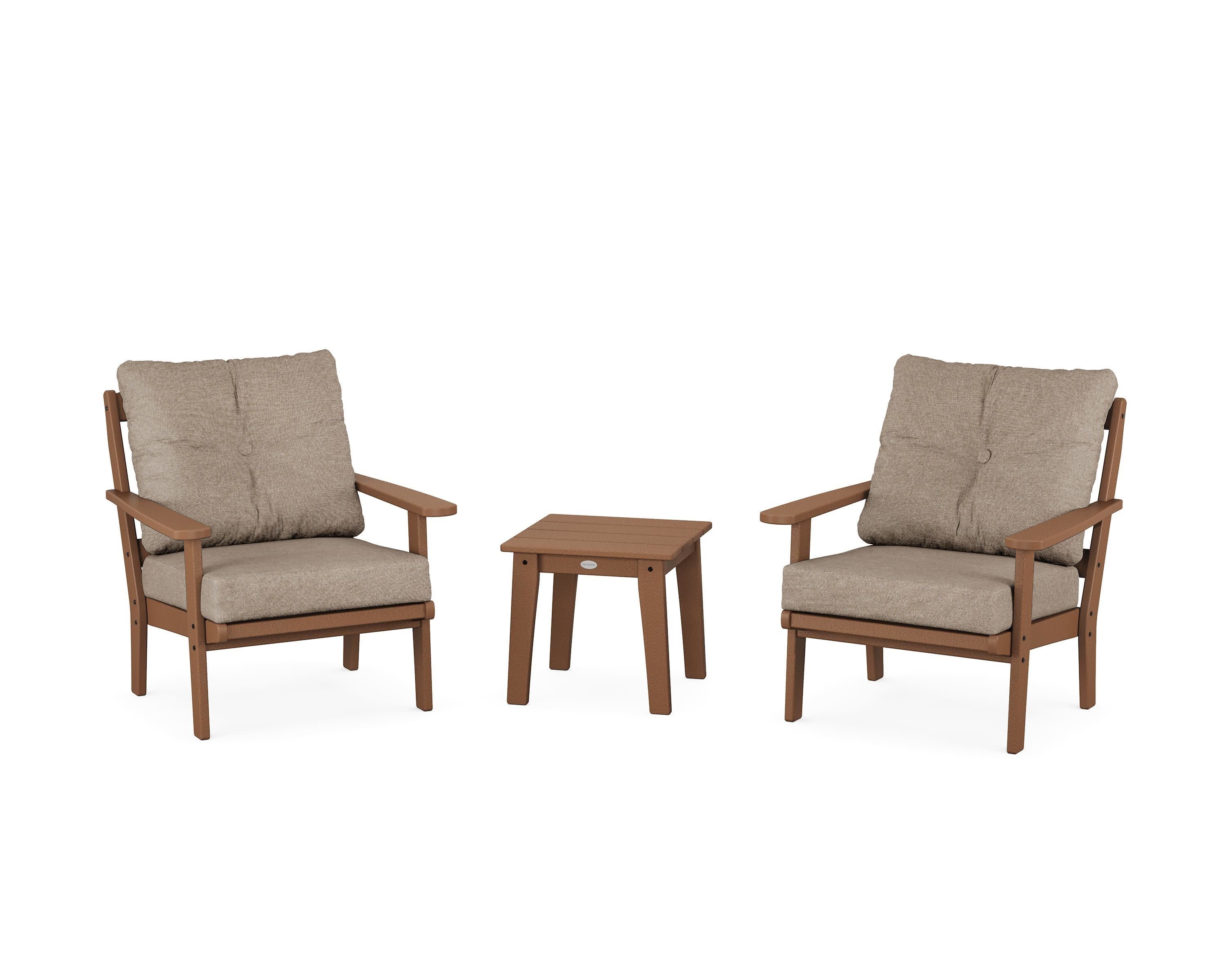Mission 3-Piece Deep Seating Set in Teak / Spiced Burlap