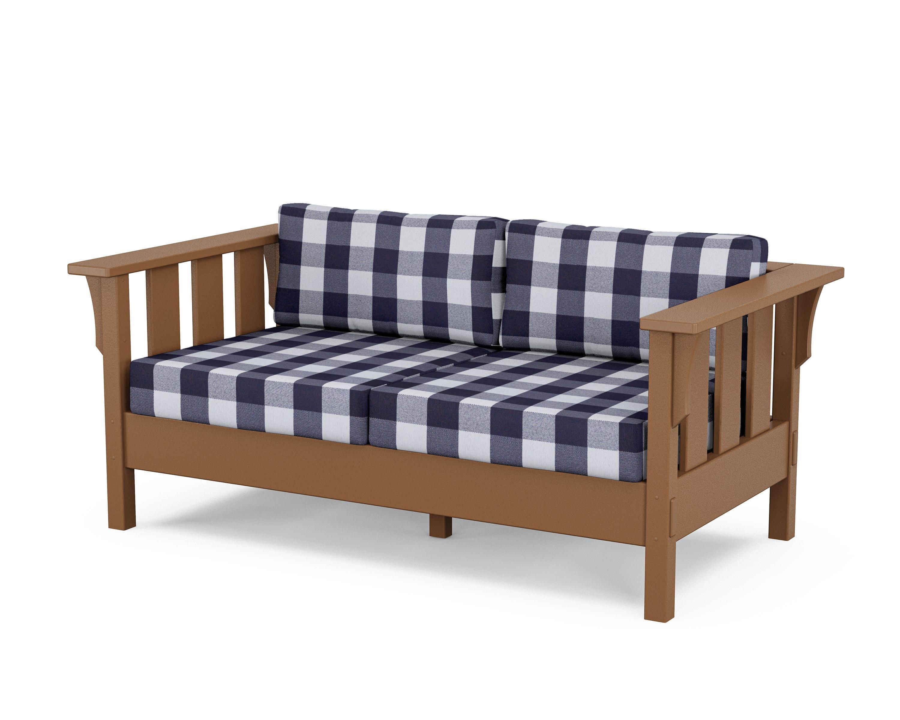Acadia Deep Seating Loveseat in Teak / Buffalo Plaid Navy