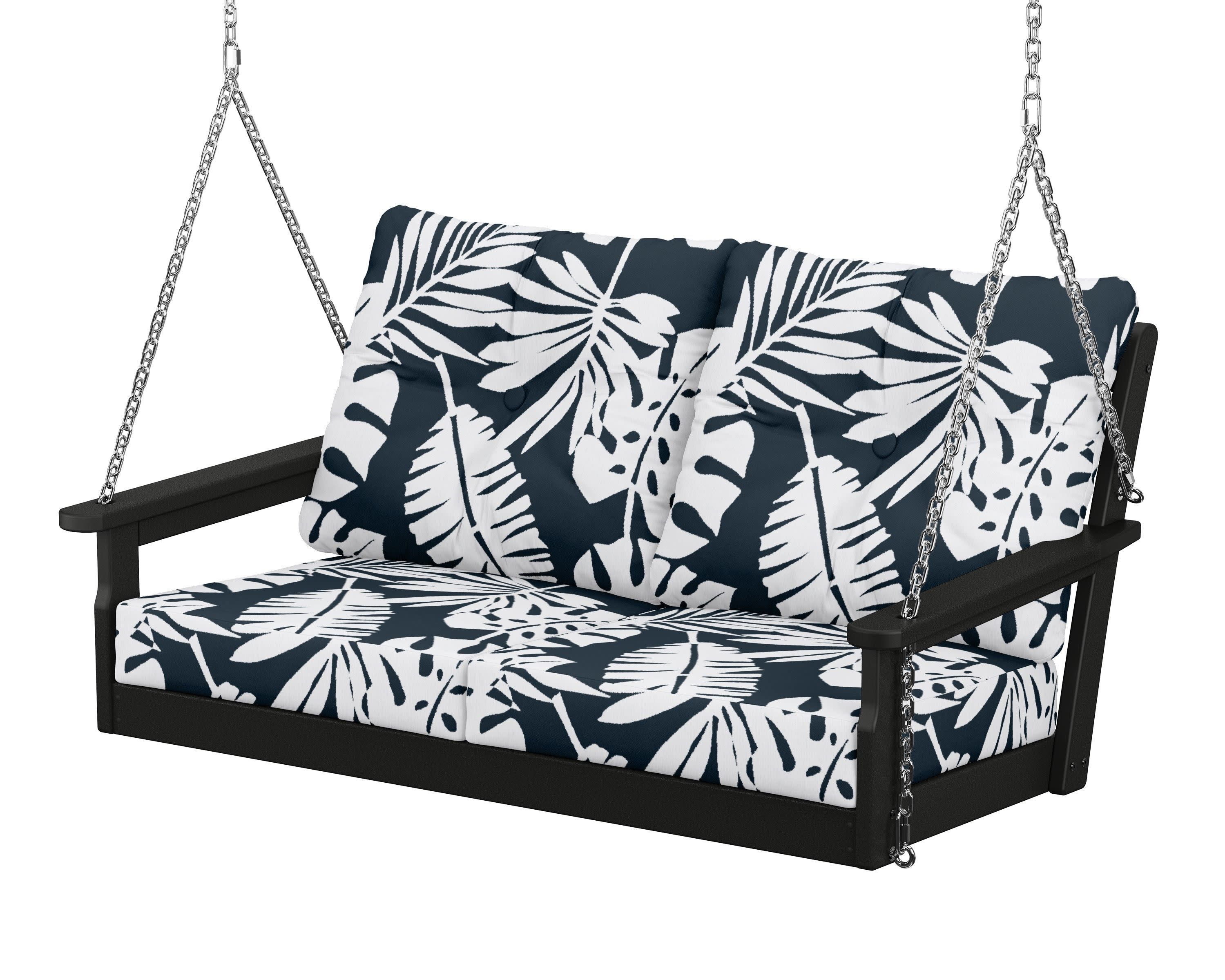 Vineyard Deep Seating Swing in Black / Leaf Marine Indigo