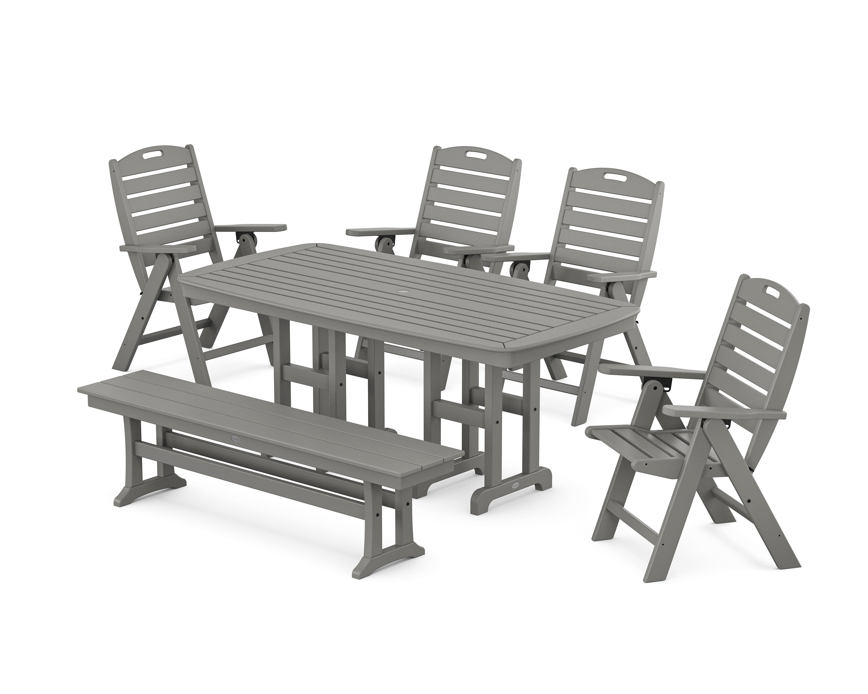 Nautical Highback 6-Piece Dining Set with Bench in Slate Grey