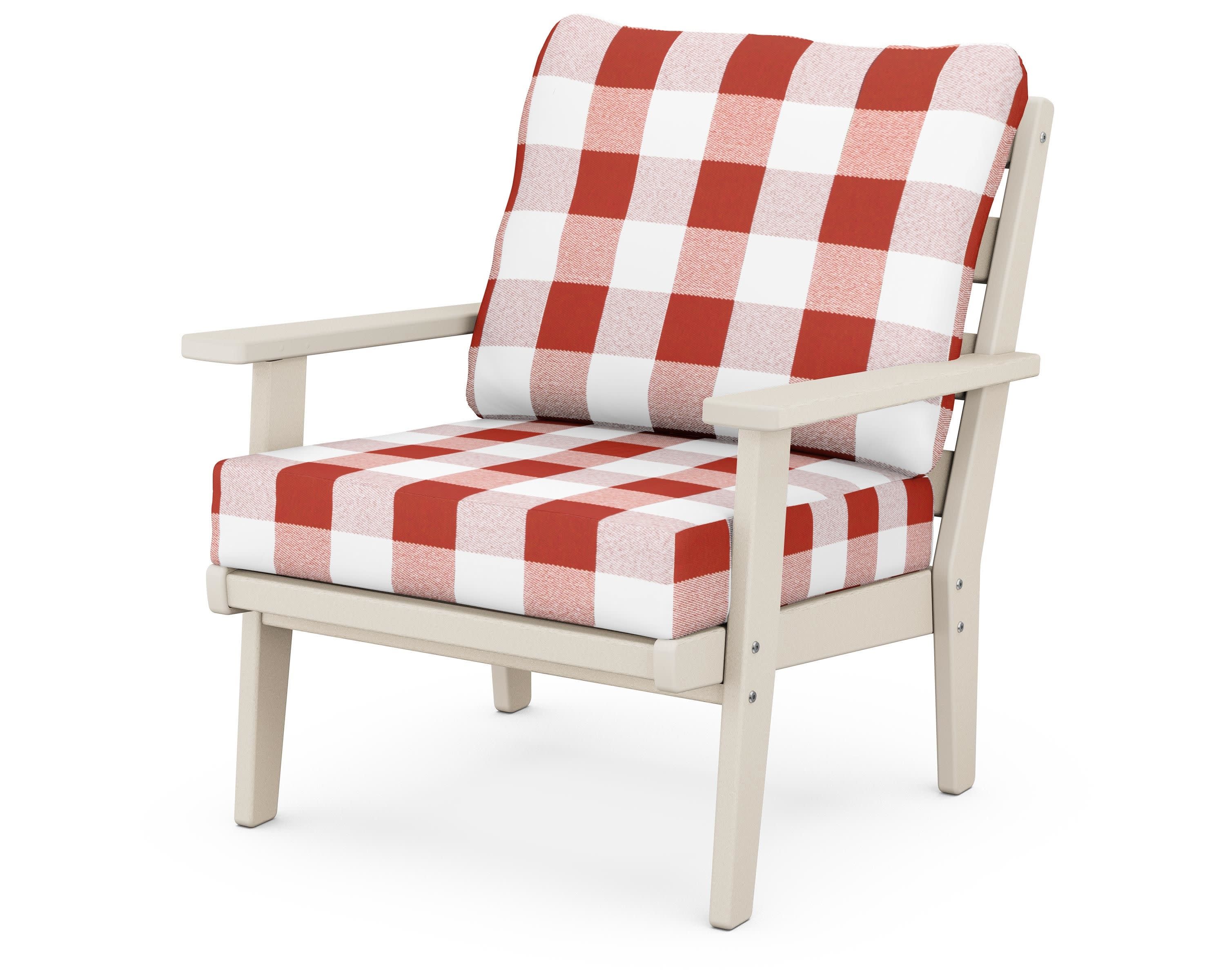 Grant Park Deep Seating Chair in Sand / Buffalo Plaid Crimson