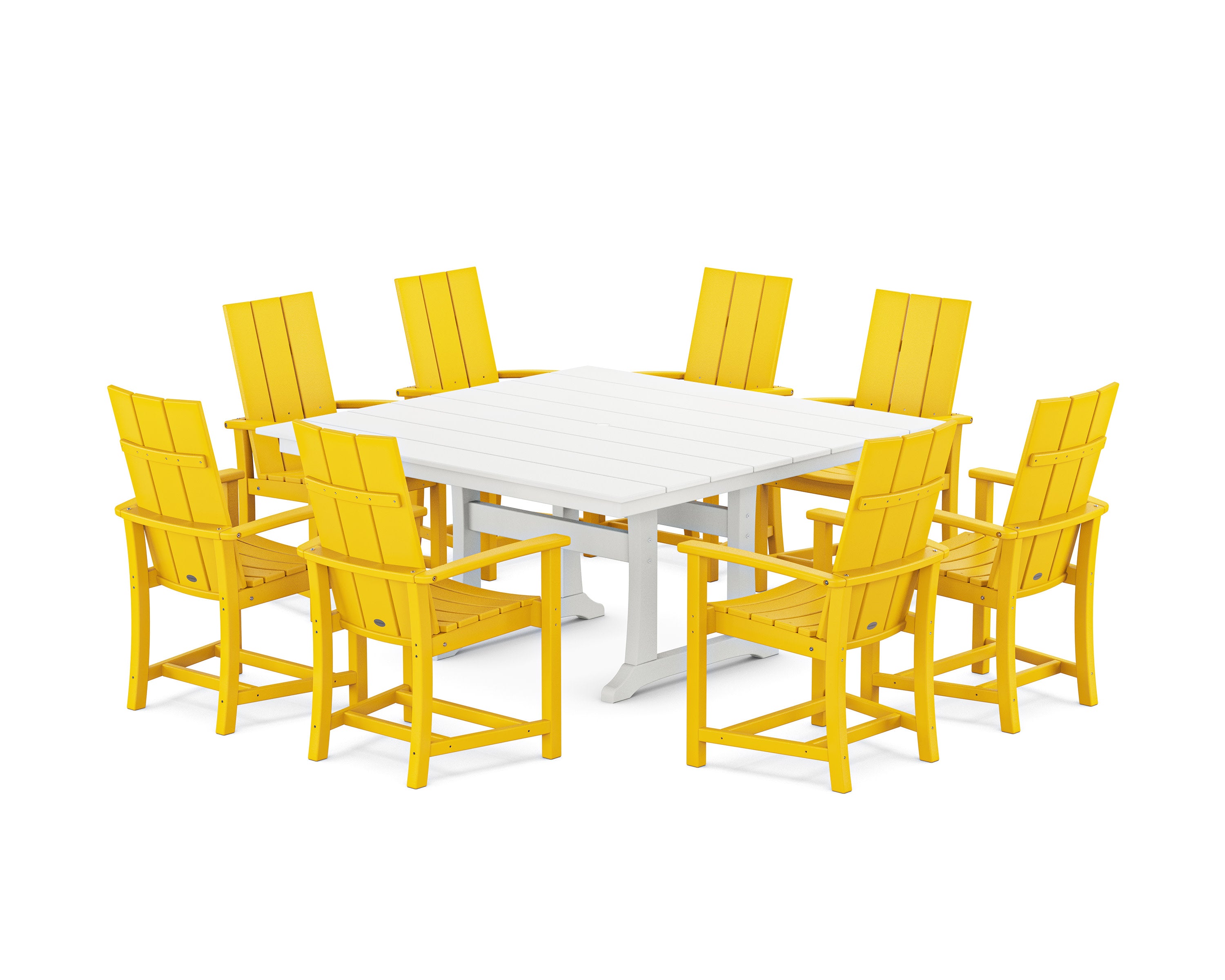 Modern Adirondack 9-Piece Farmhouse Trestle Dining Set in Lemon / White