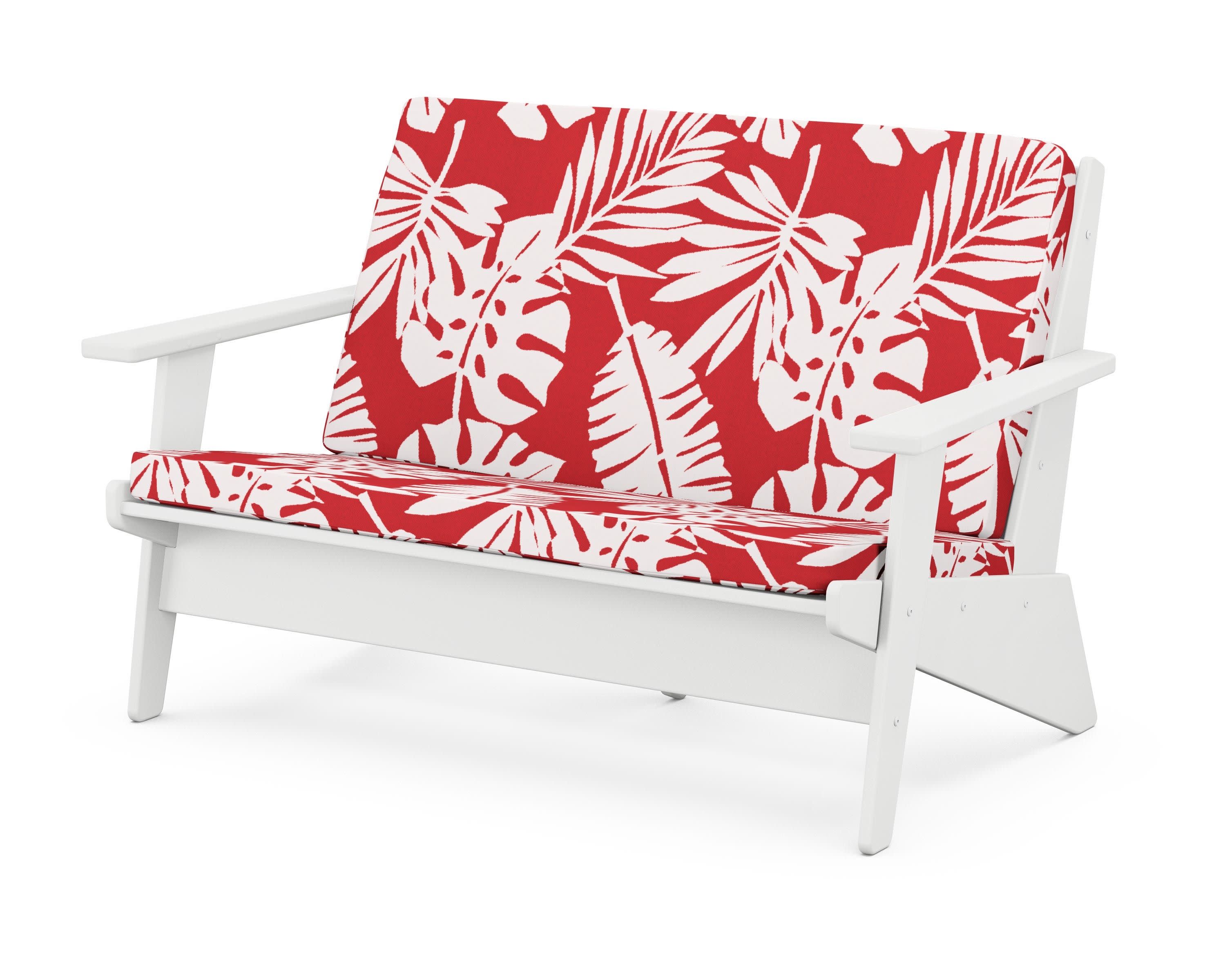 Riviera Modern Lounge Loveseat in White / Leaf Crimson