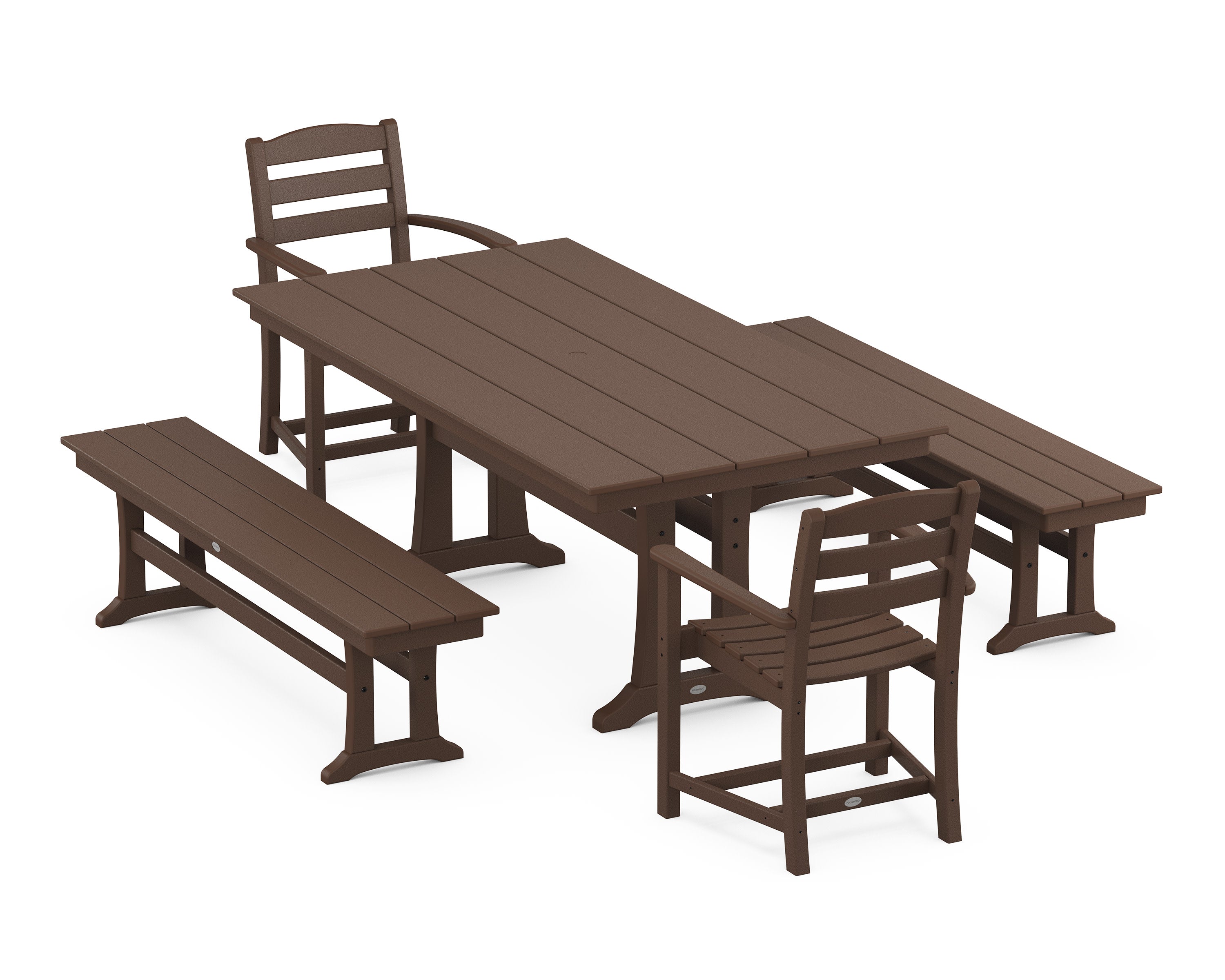 La Casa Cafe 5-Piece Farmhouse Dining Set With Trestle Legs in Mahogany
