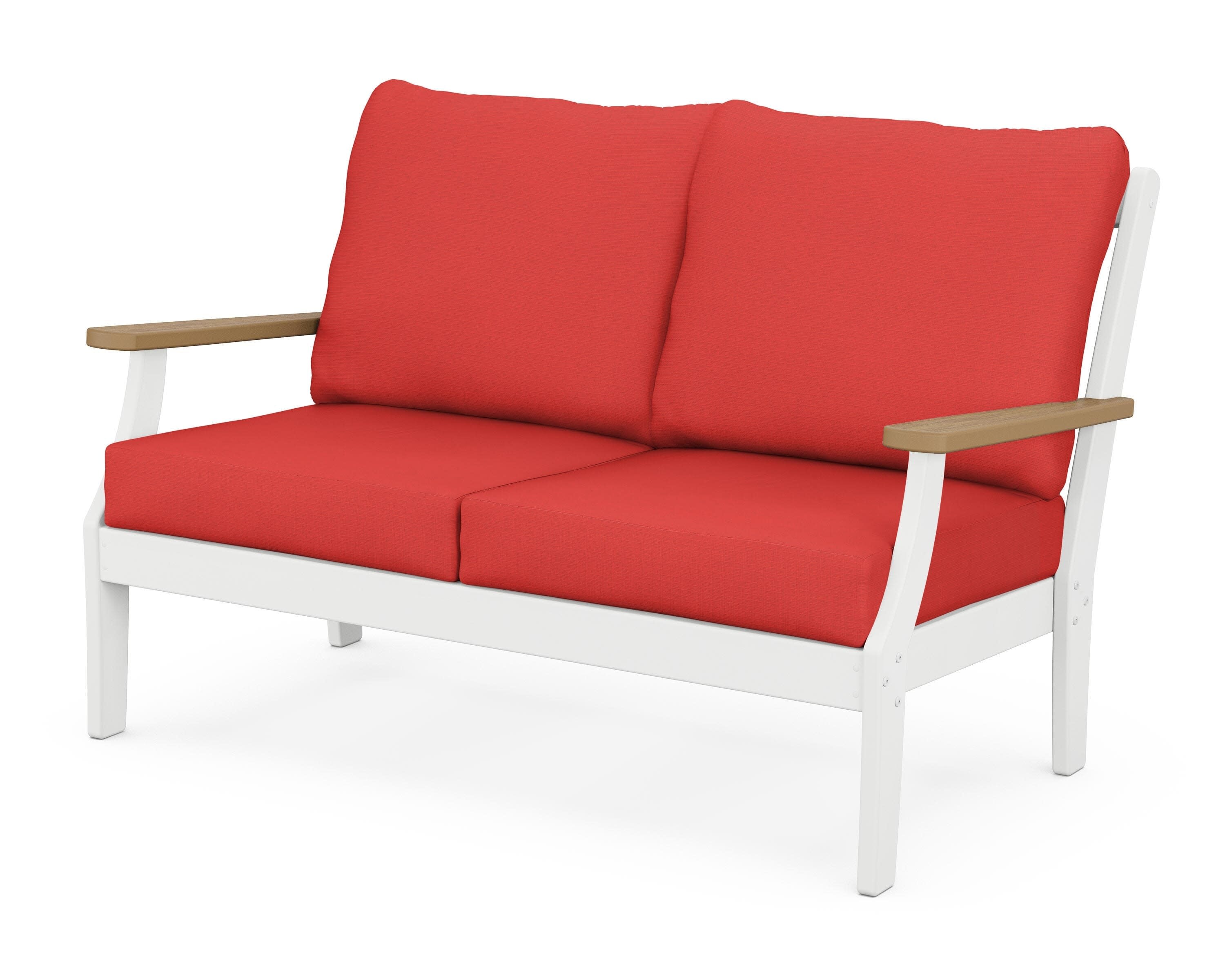Braxton Deep Seating Loveseat in White / Natural / Crimson Linen
