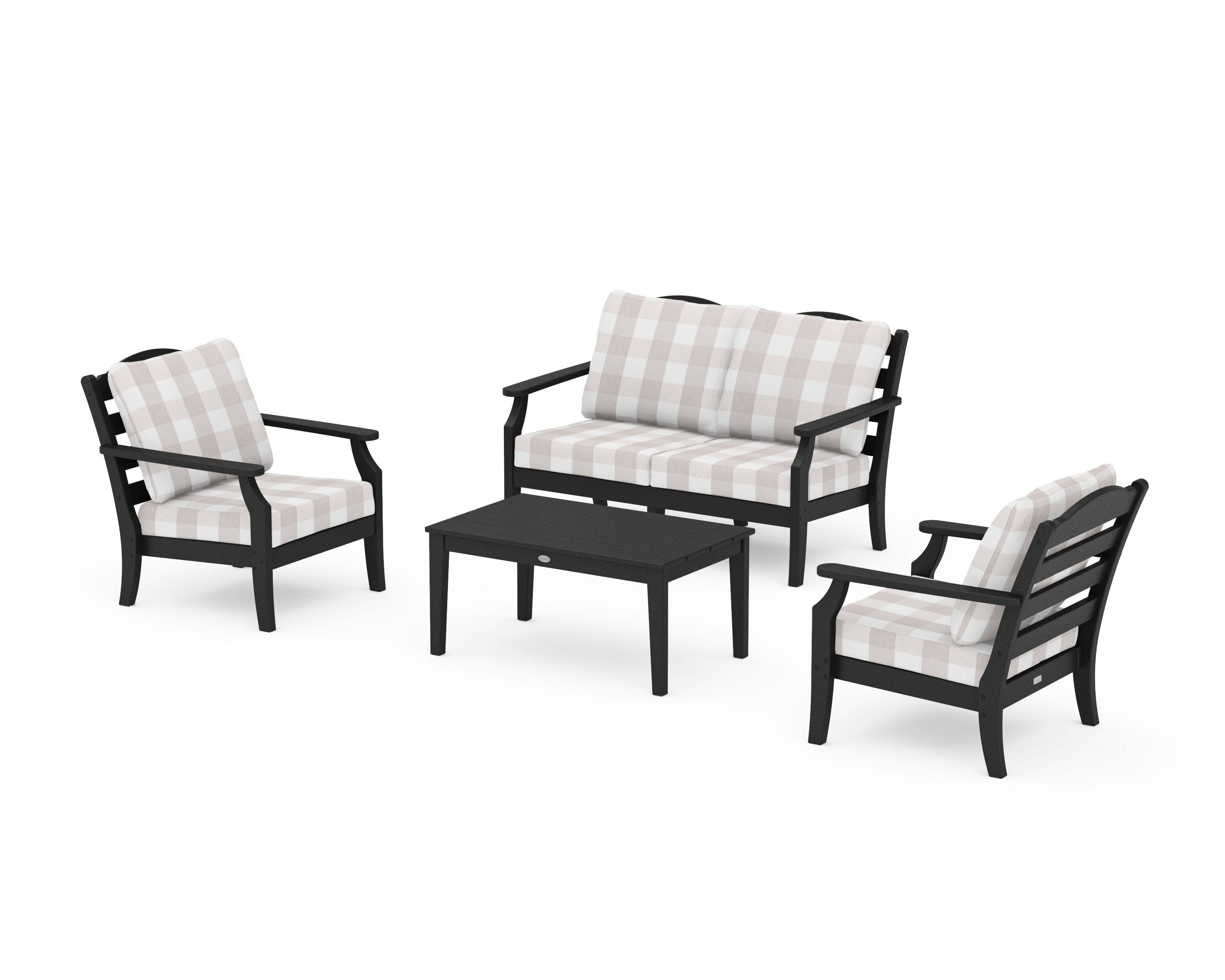 Savannah 4-Piece Deep Seating Set with Loveseat in Black / Buffalo Plaid Dune Burlap