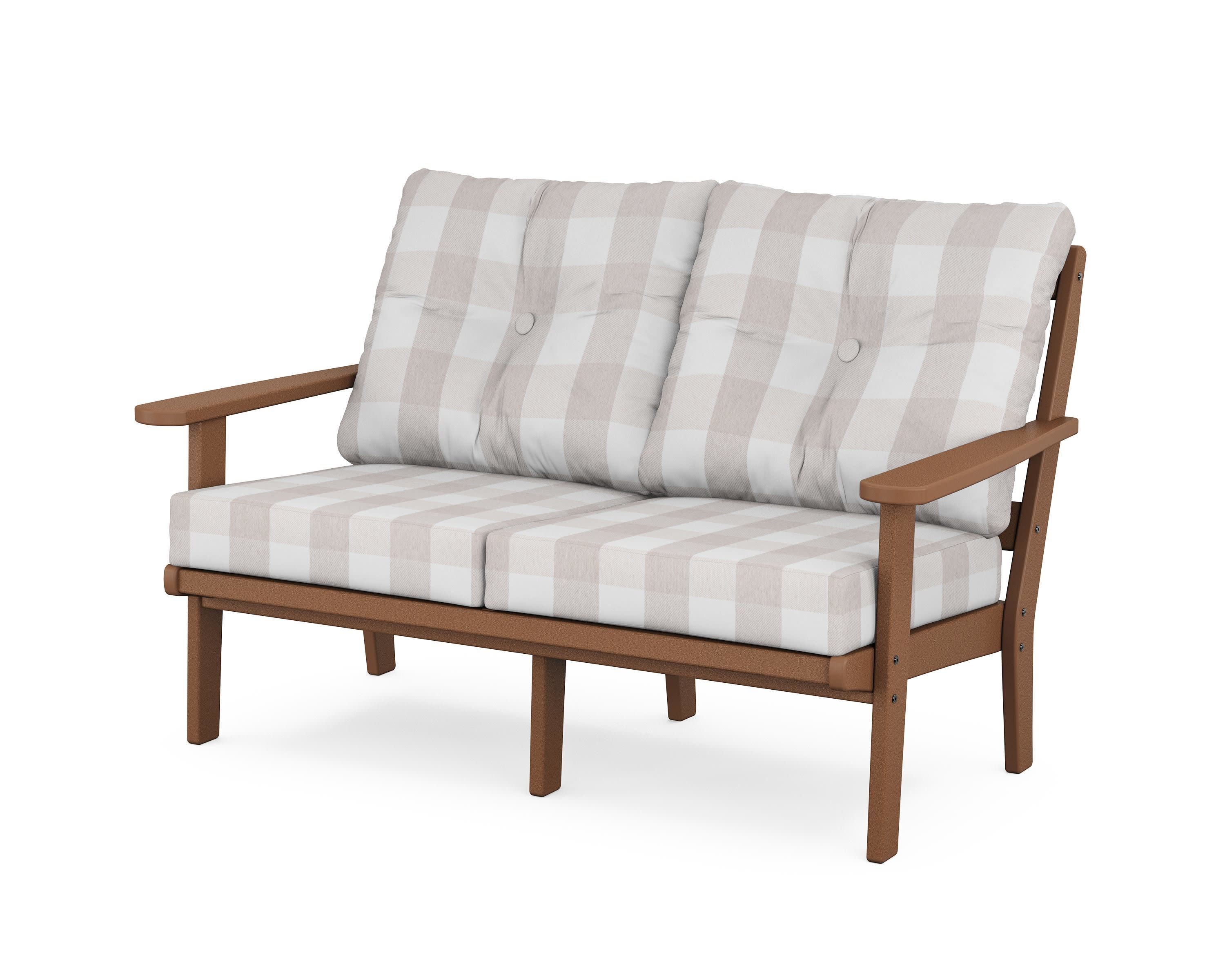 Mission Deep SeatingLoveseat in Teak / Buffalo Plaid Dune Burlap