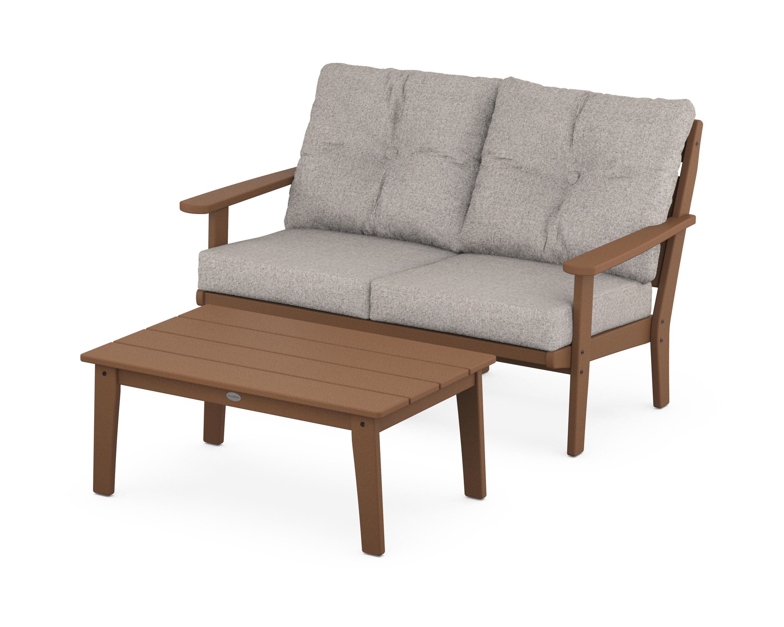 Lakeside 2-Piece Lounge Loveseat Set in Teak / Weathered Tweed