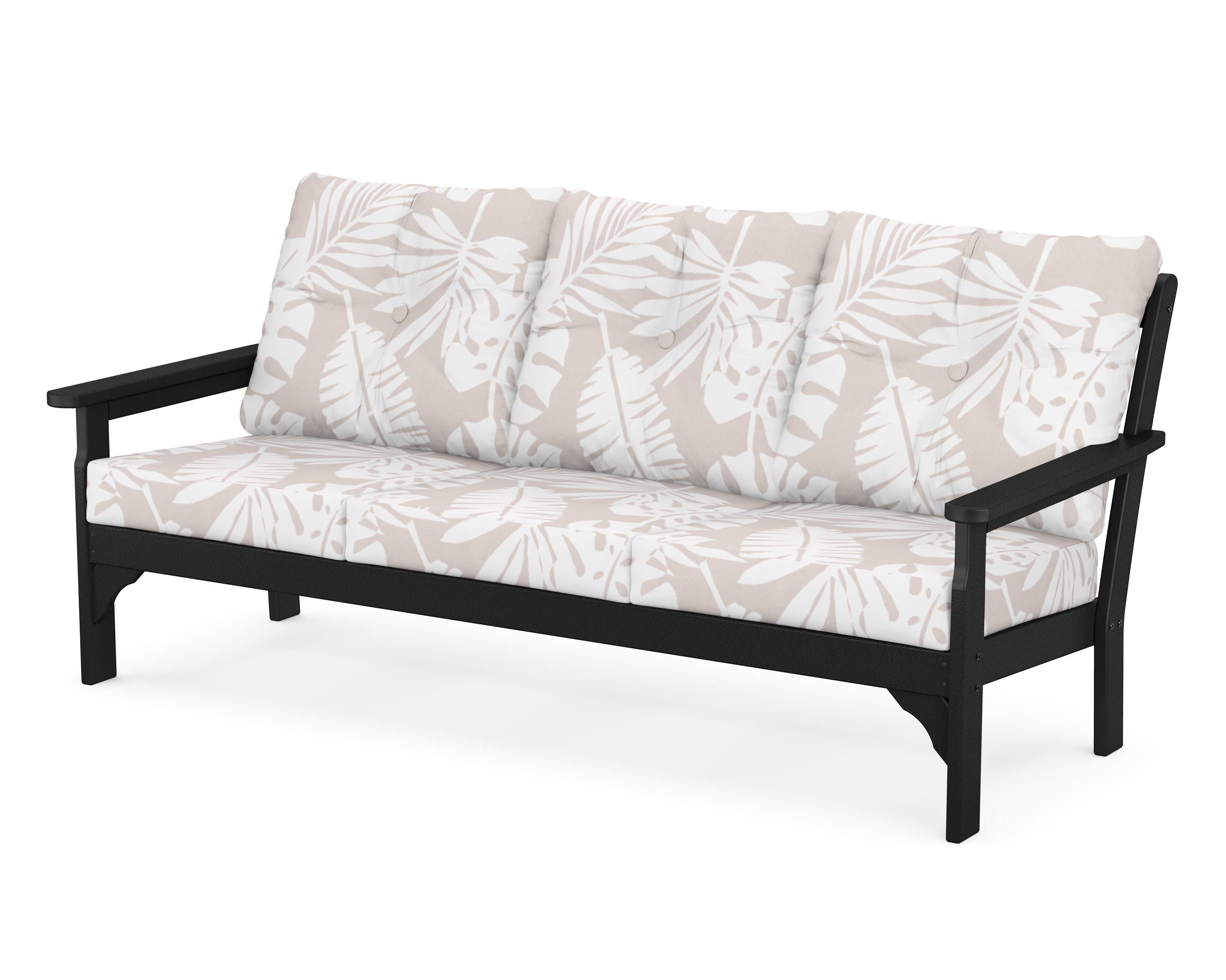Vineyard Deep Seating Sofa in Black / Leaf Dune Burlap
