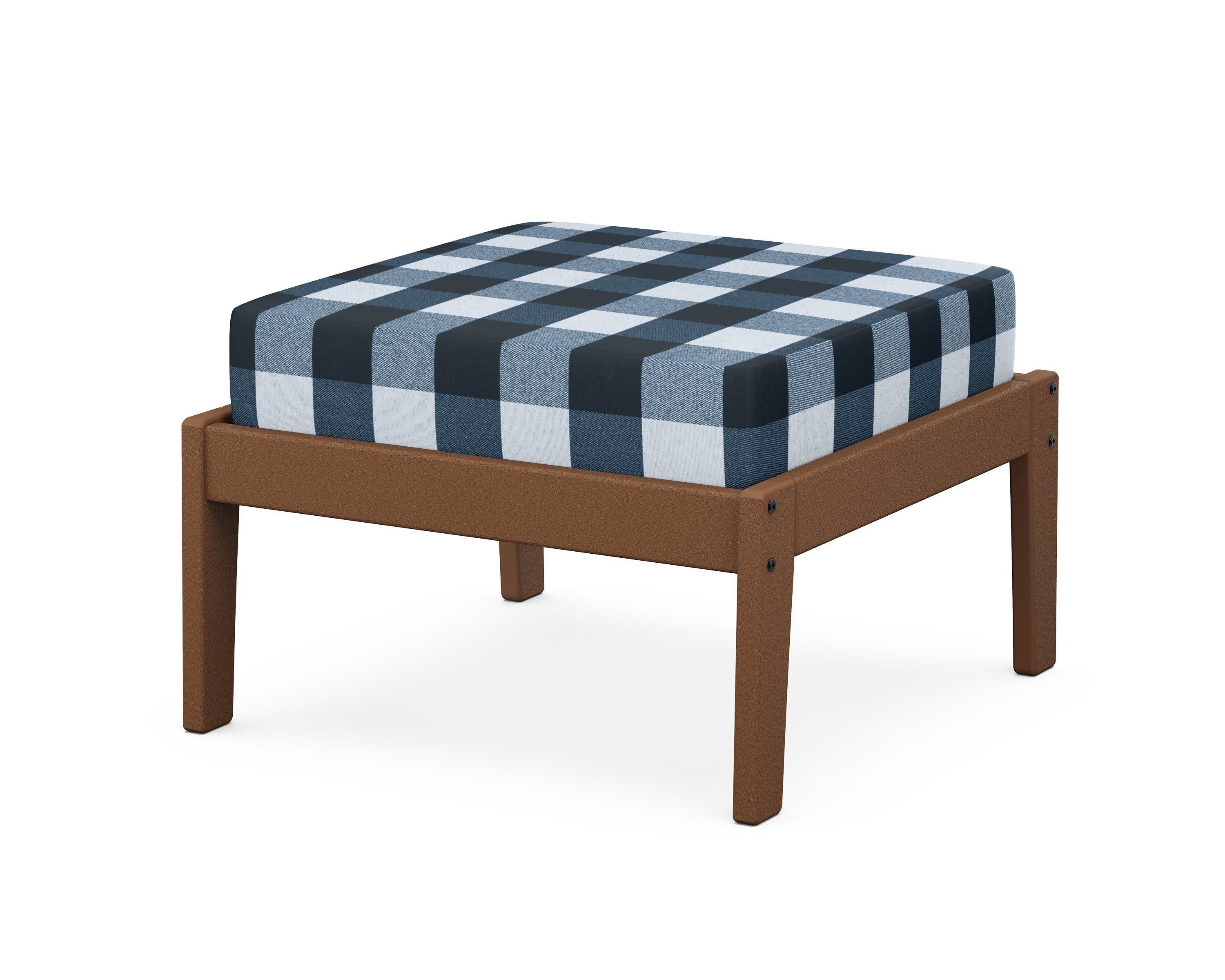 Deep Seating Ottoman in Teak / Buffalo Plaid Marine Indigo