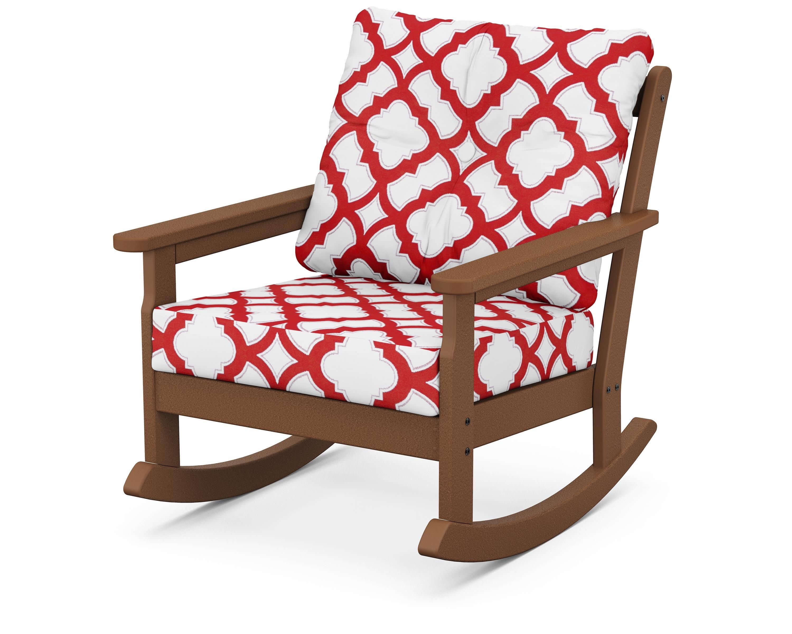 Vineyard Deep Seating Rocking Chair in Teak / Trellis Crimson