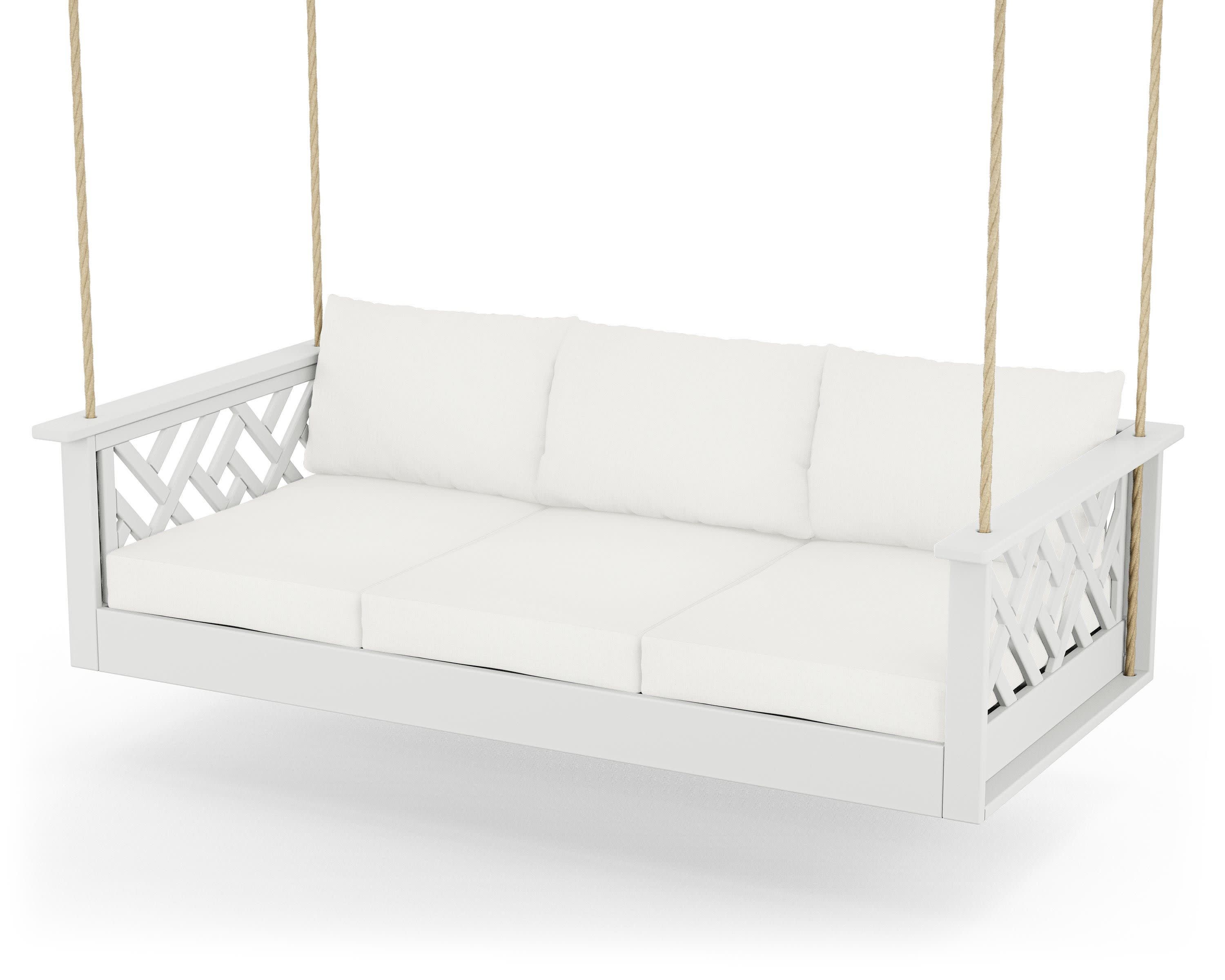 Chippendale Daybed Swing in White / Natural Linen