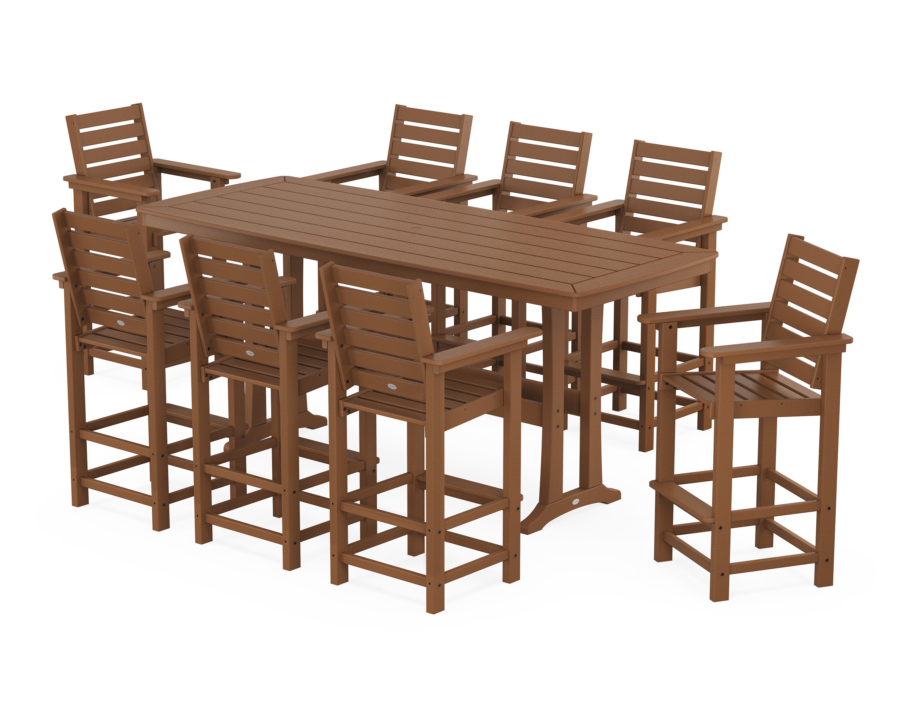 Captain 9-Piece Bar Set with Trestle Legs in Teak
