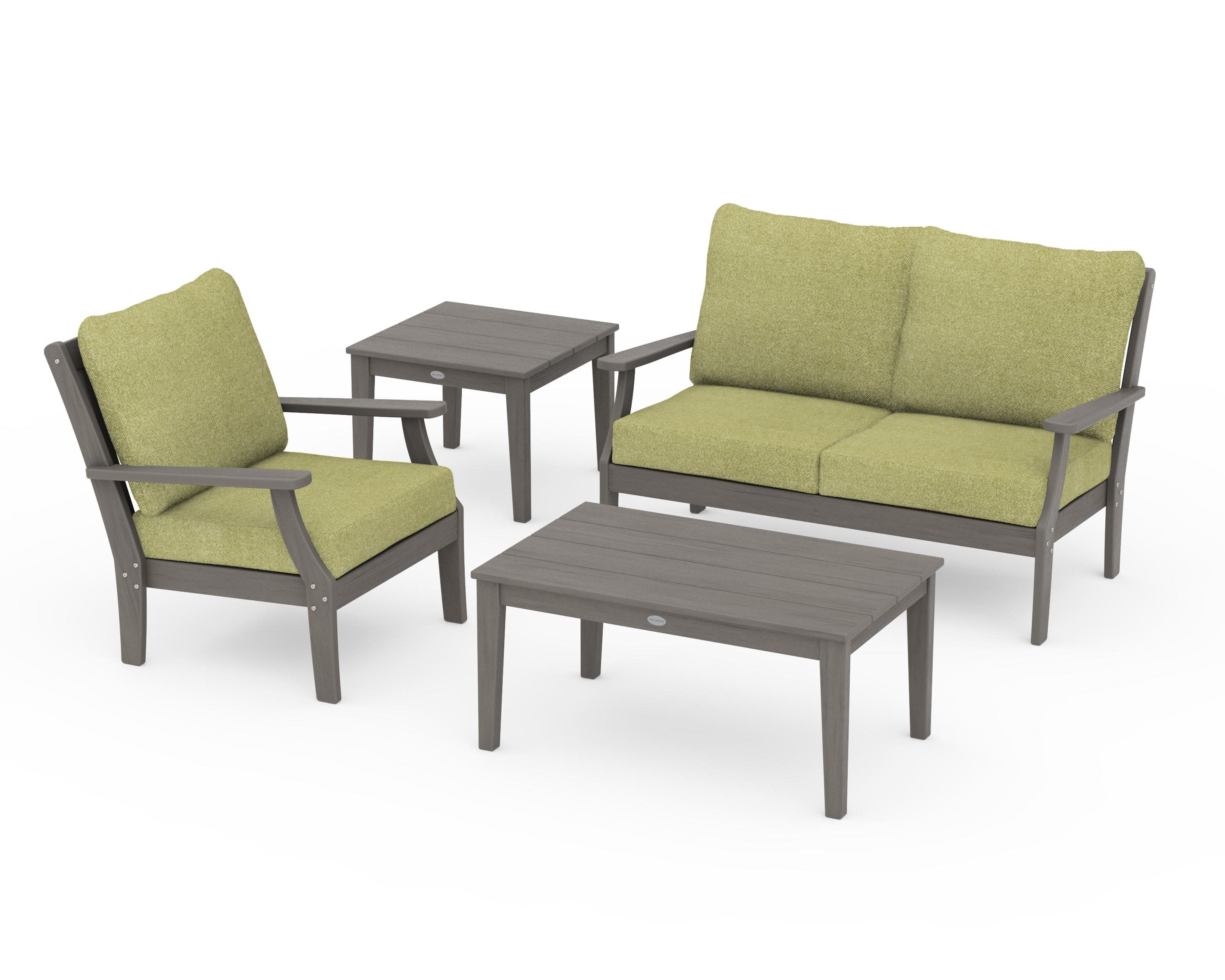 Braxton 4-Piece Deep Seating Set in Driftwood / Chartreuse Boucle