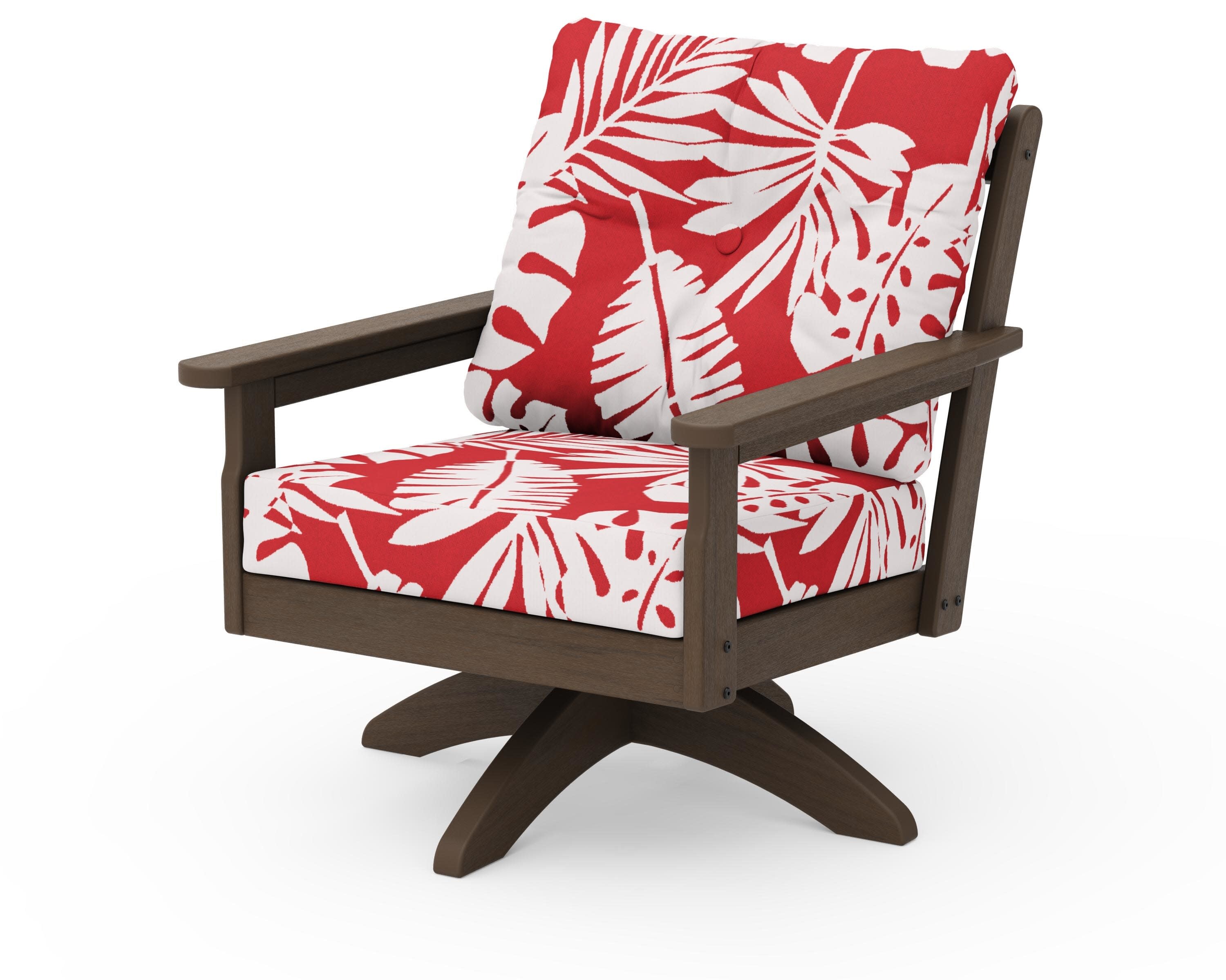 Vineyard Deep Seating Swivel Chair in Kona / Leaf Crimson