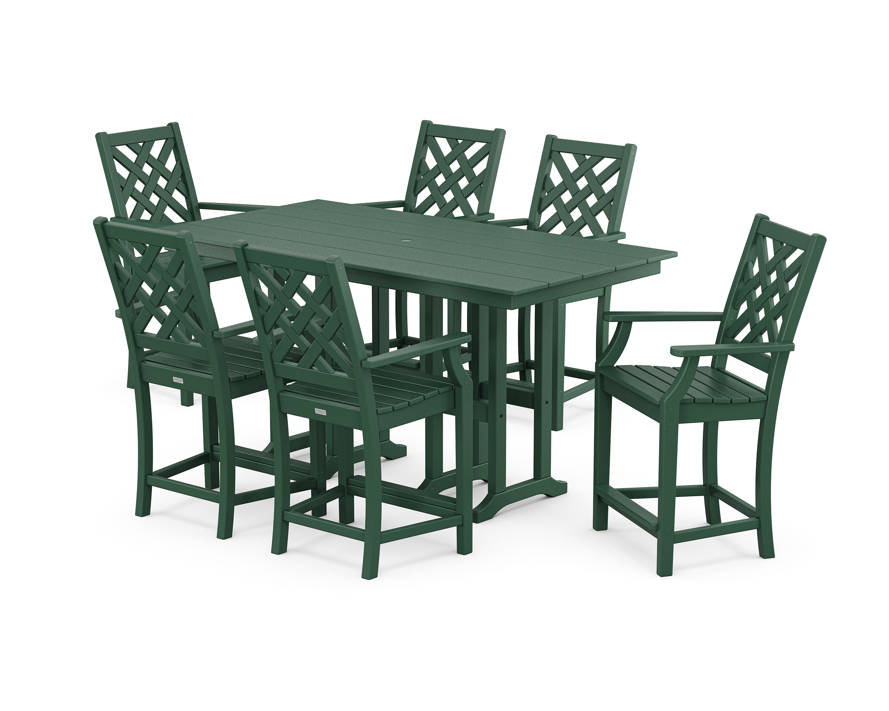Wovendale Arm Chair 7-Piece Farmhouse Counter Set in Green