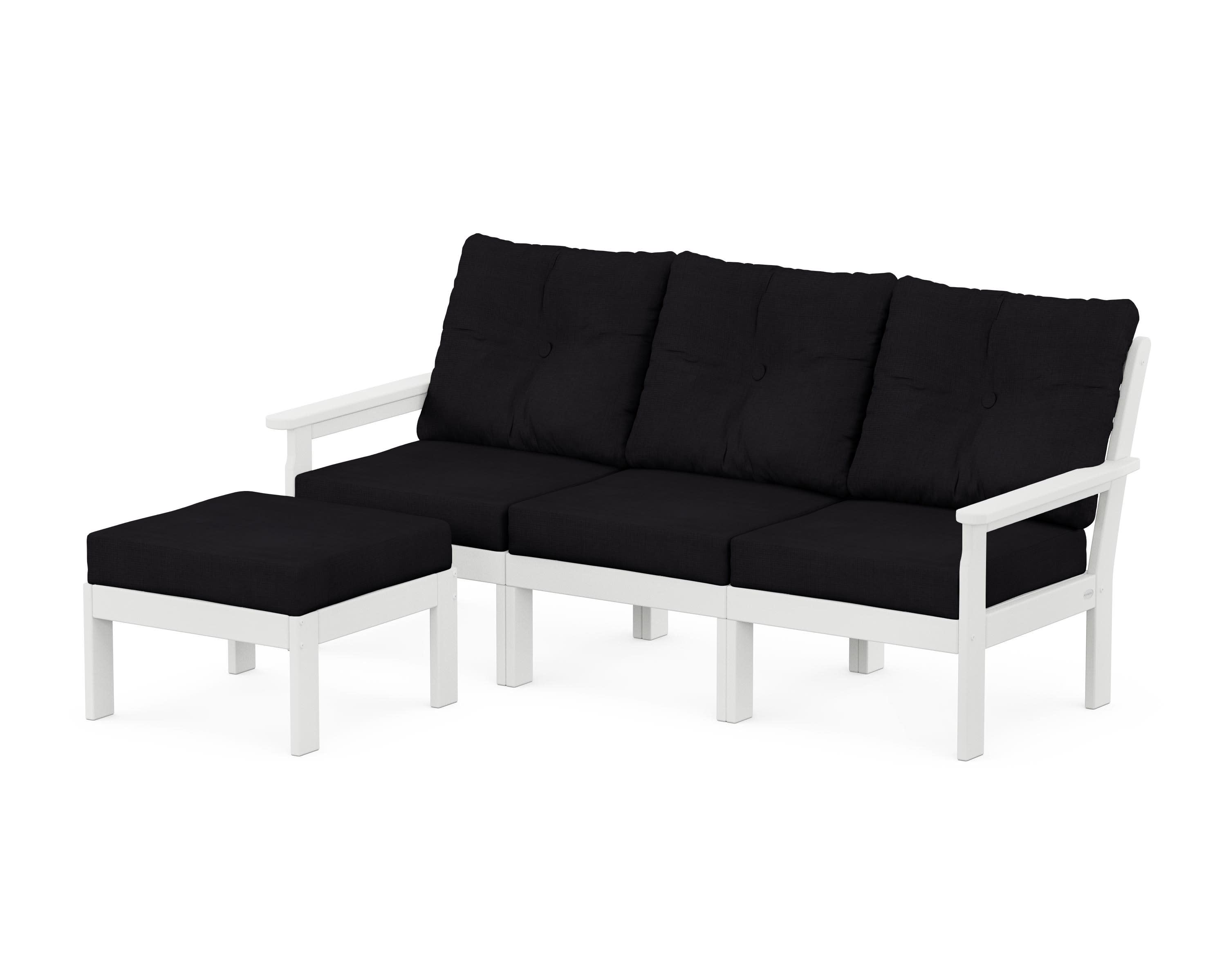 Vineyard 4-Piece Sectional with Ottoman in White / Midnight Linen