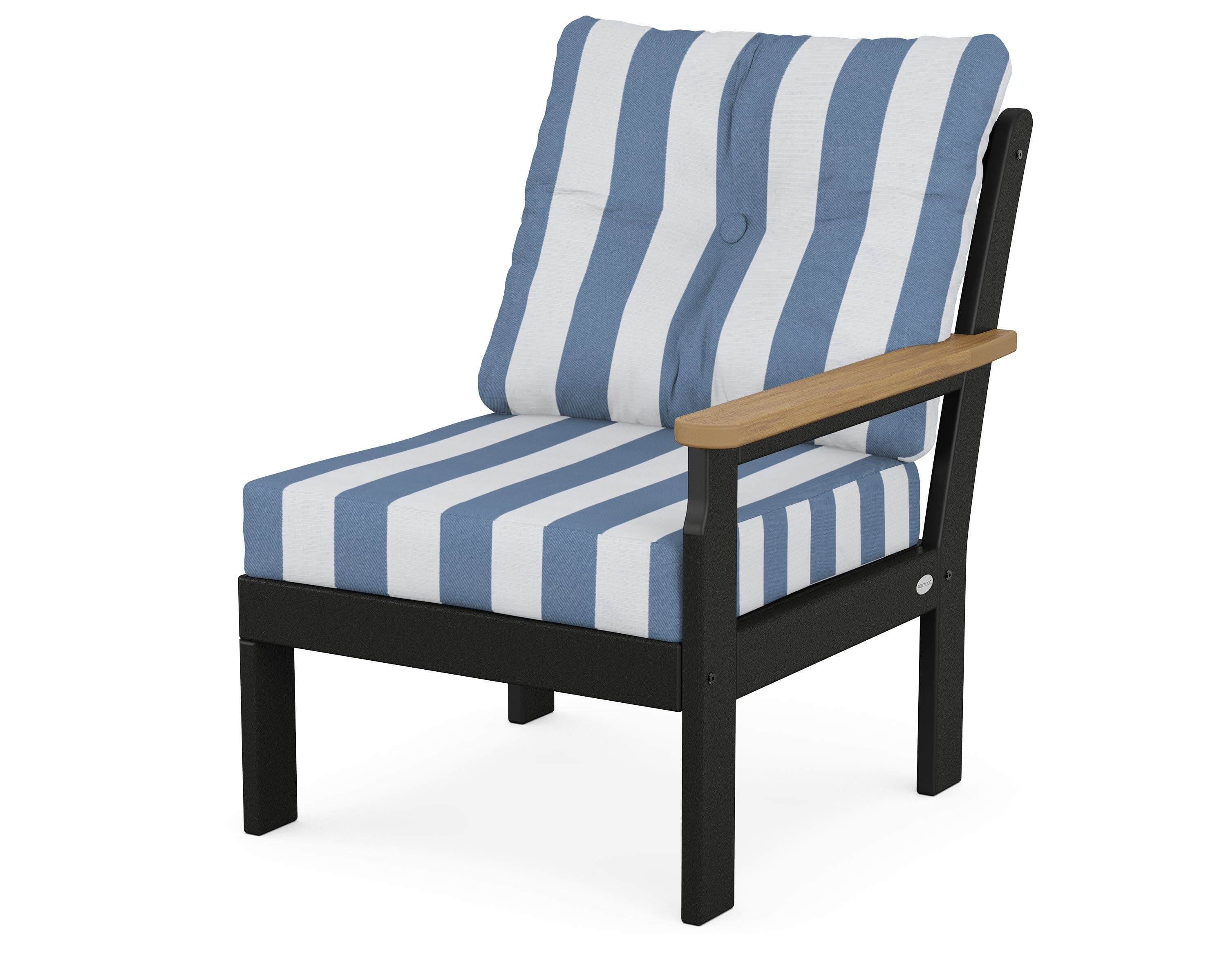 Vineyard Modular Right Arm Chair in Black / Natural / Cabana Stripe Sky Blue