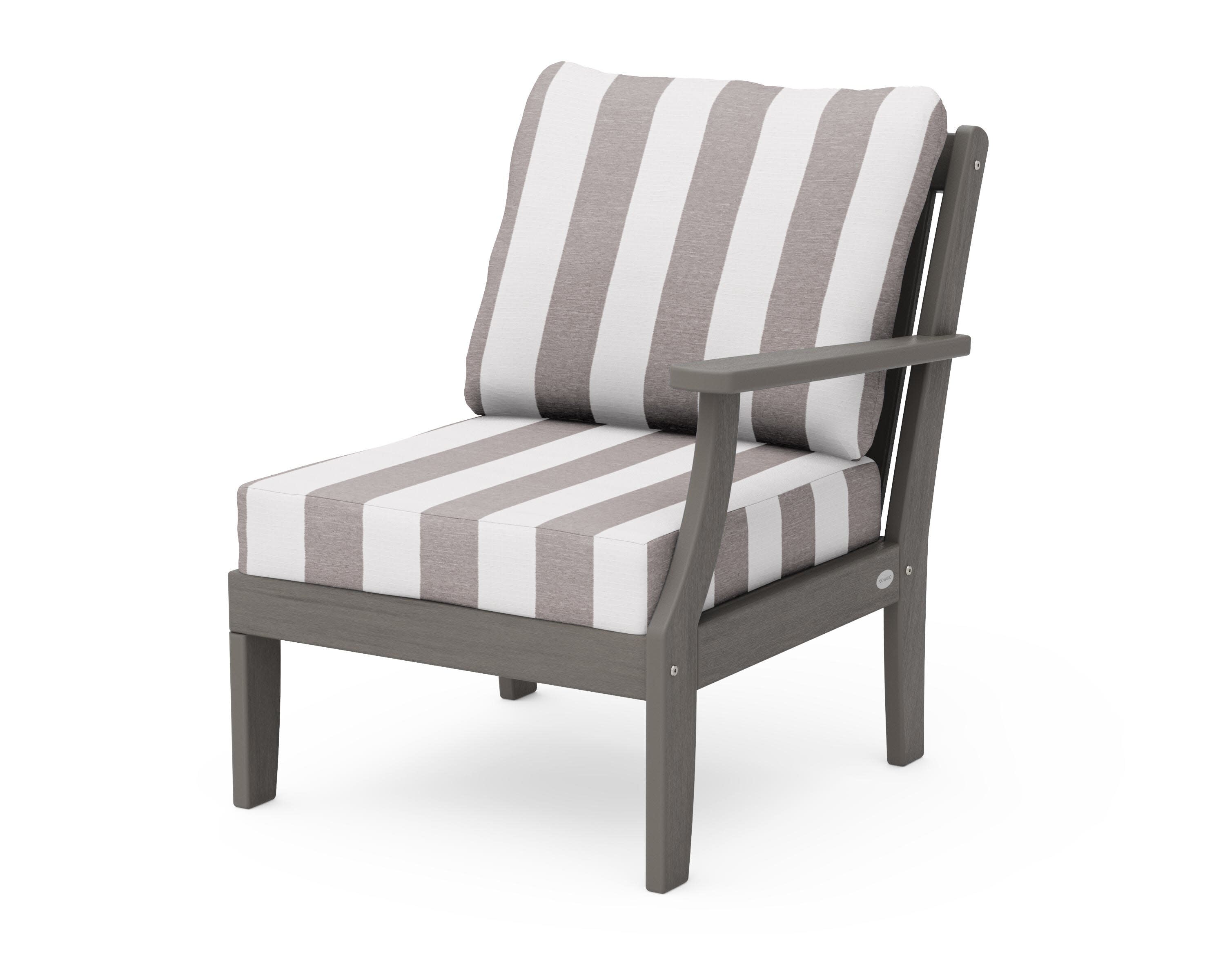 Braxton Modular Right Arm Chair in Driftwood / Cabana Stripe Grey Mist