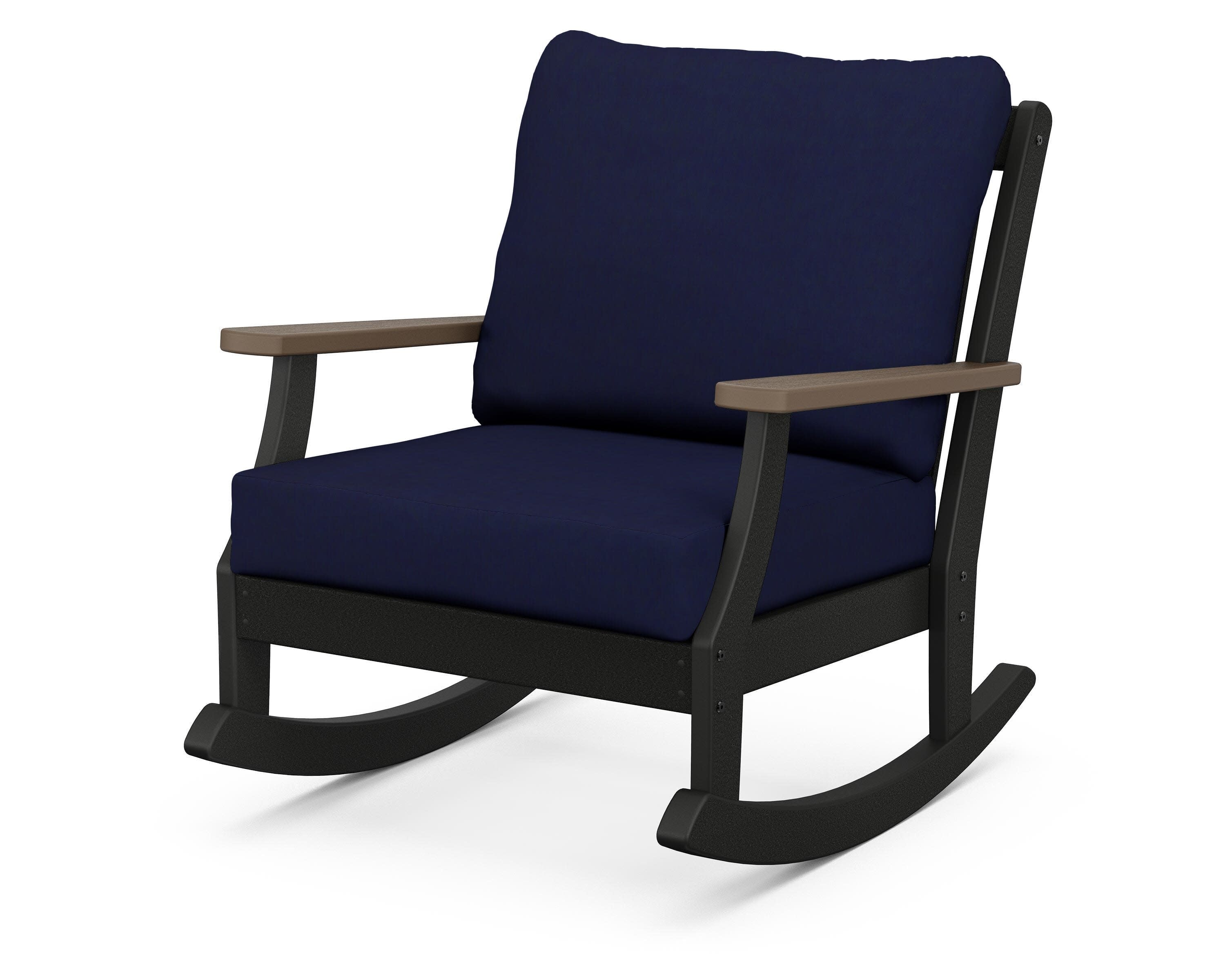 Braxton Deep Seating Rocking Chair in Black / Kona / Navy