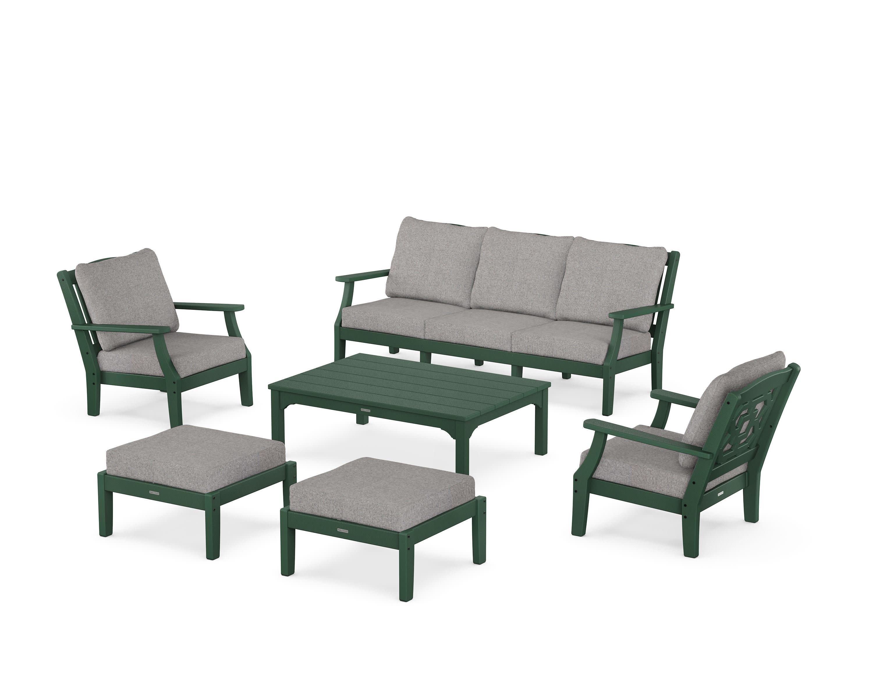 Chinoiserie 6-Piece Lounge Sofa Set in Green / Grey Mist