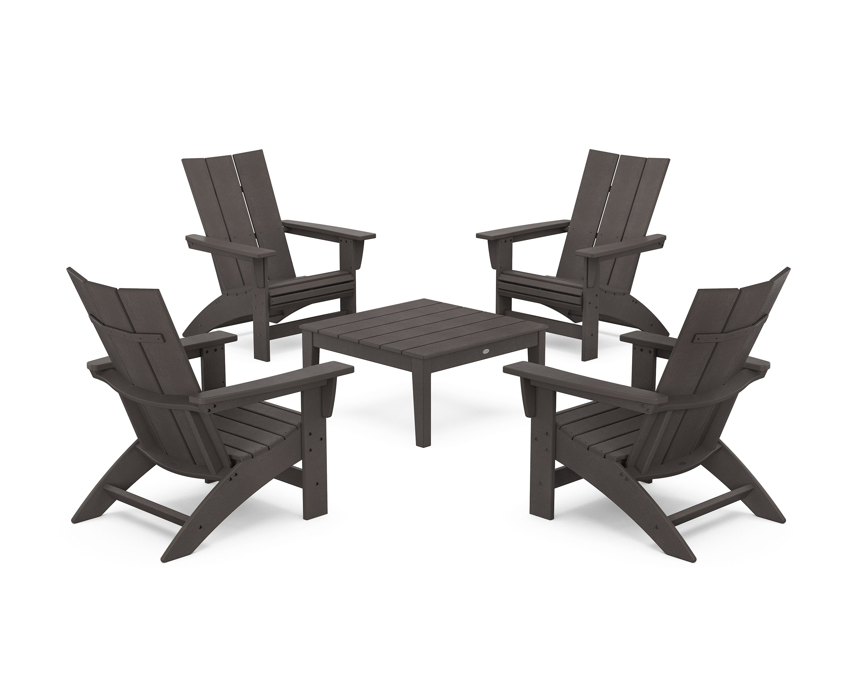 5-Piece Modern Grand Adirondack Chair Conversation Group in Vintage Coffee