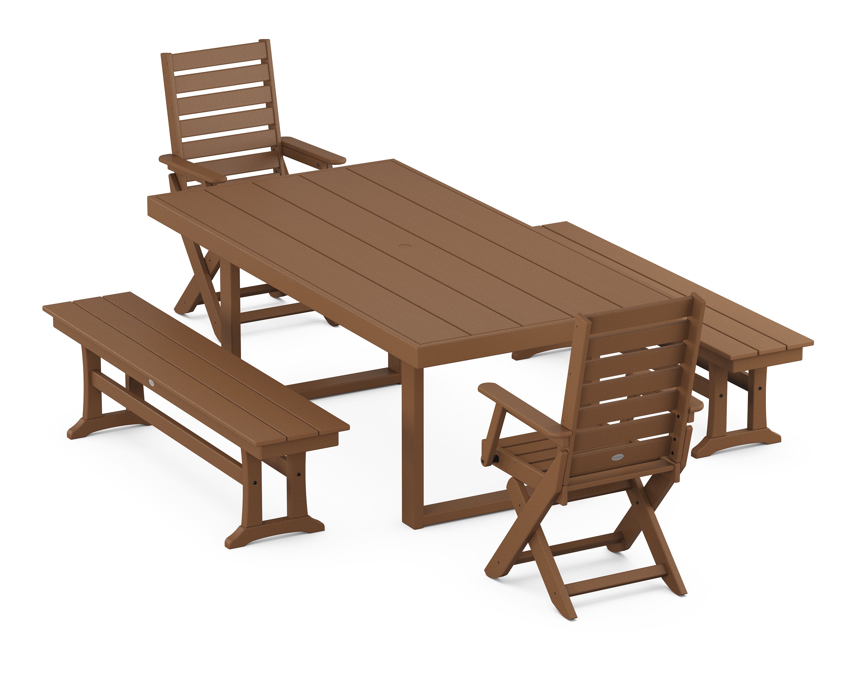 Captain Folding Chair 5-Piece Dining Set with Benches in Teak