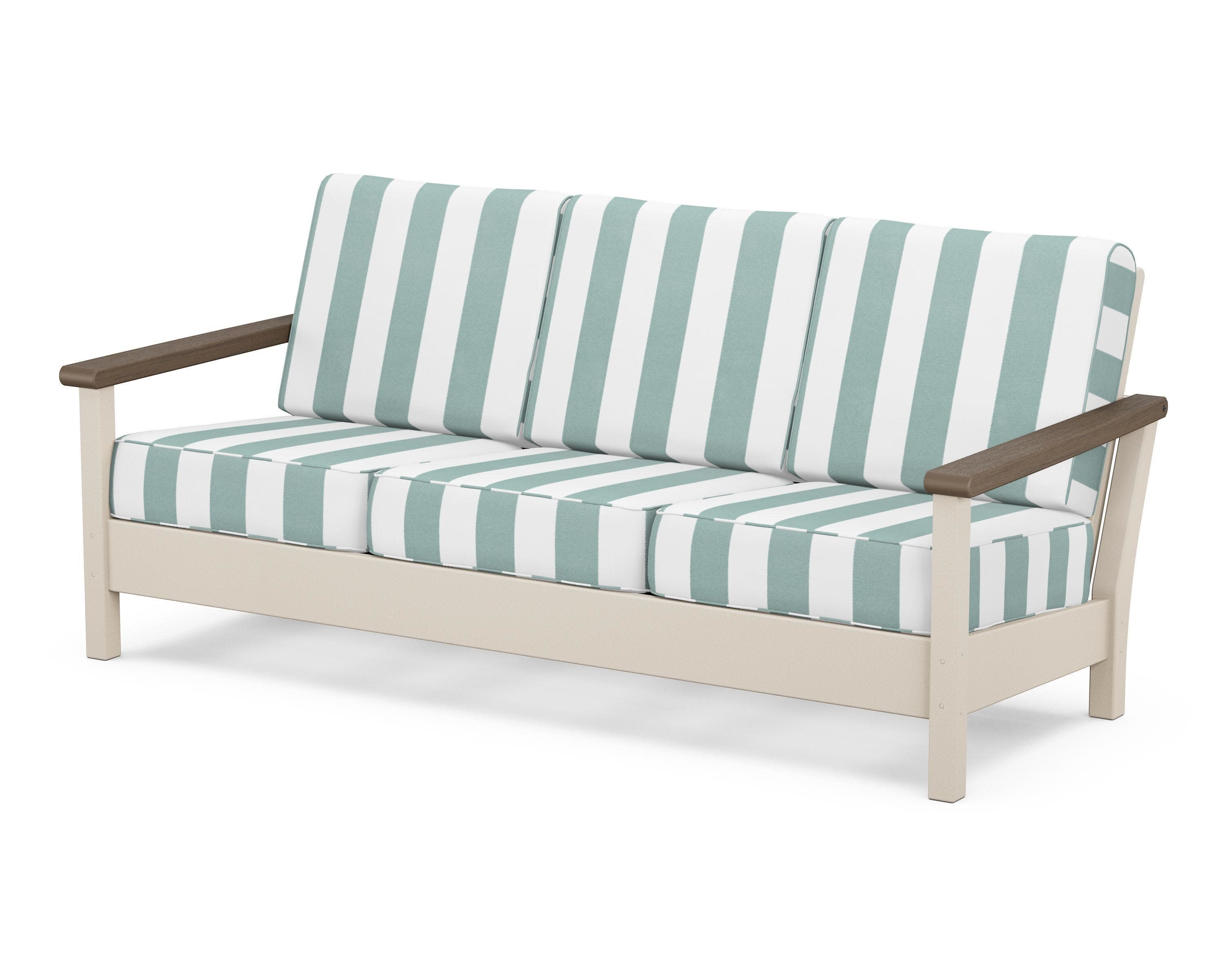 Harbour Deep Seating Sofa in Sand / Kona / Cabana Stripe Glacier Spa