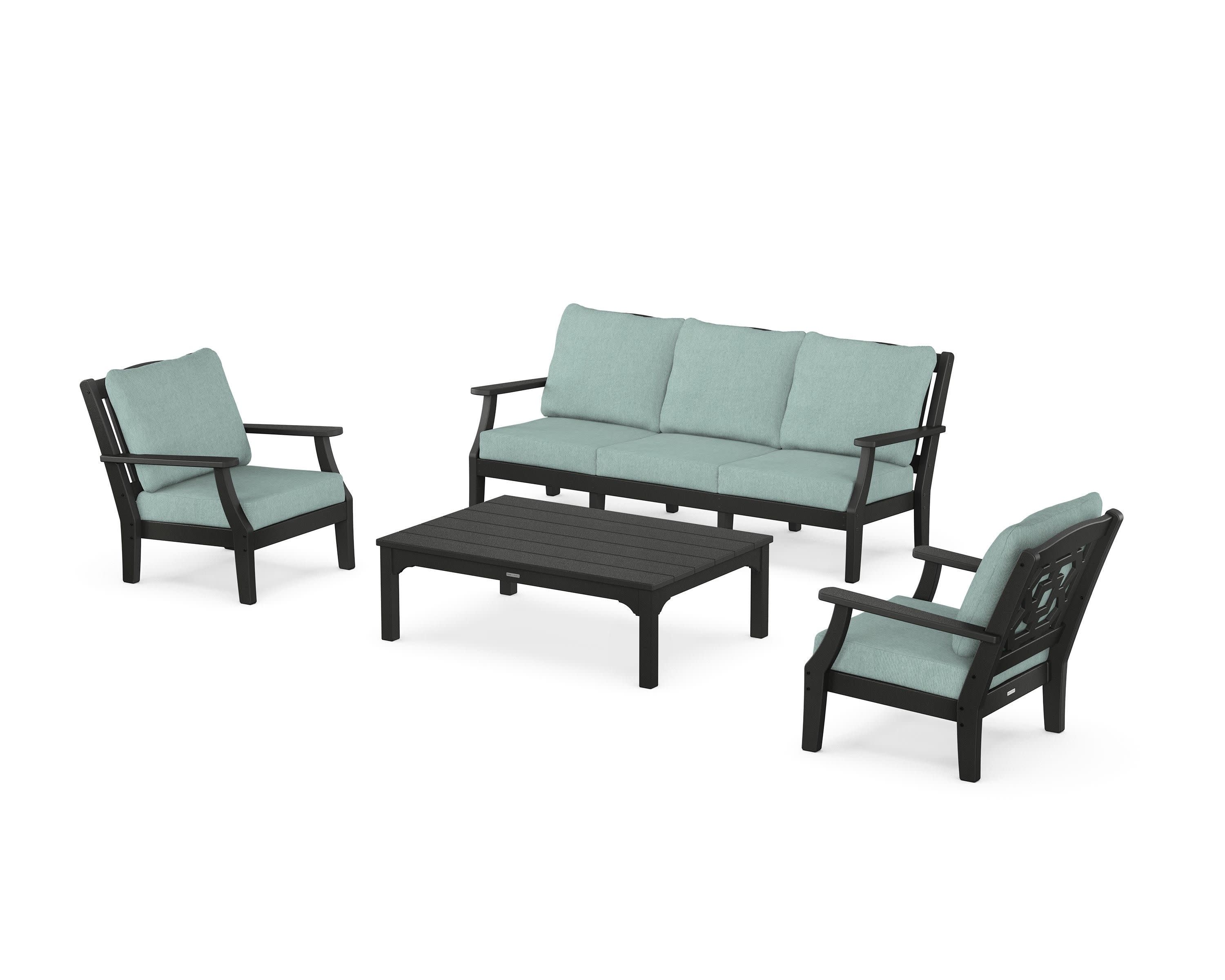 Chinoiserie 4-Piece Deep Seating Set with Sofa in Black / Glacier Spa