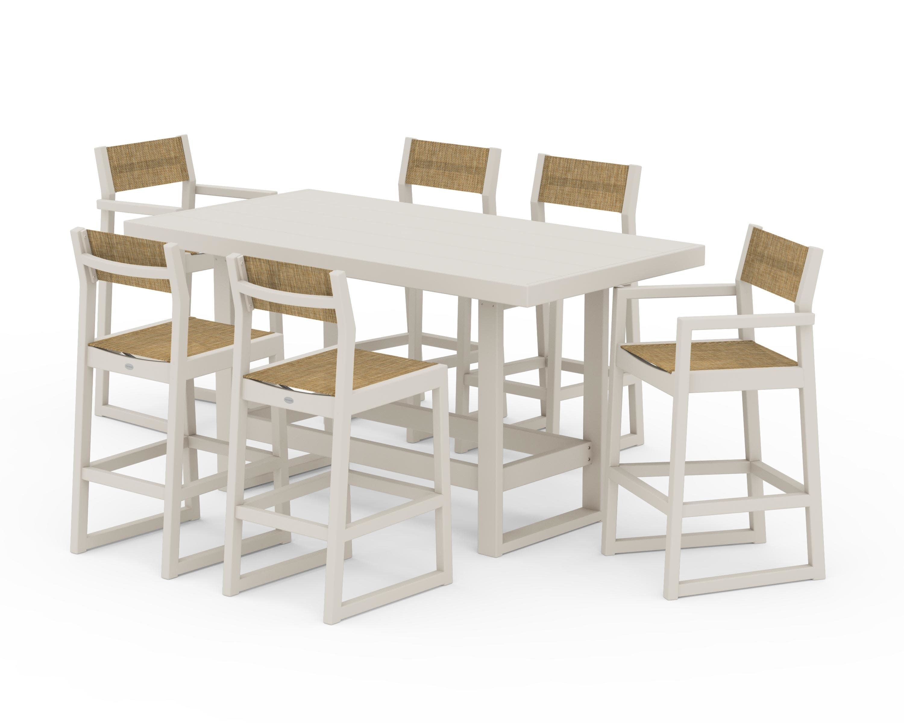 EDGE Sling 7-Piece Bar Table Set in Sand / Burlap Sling