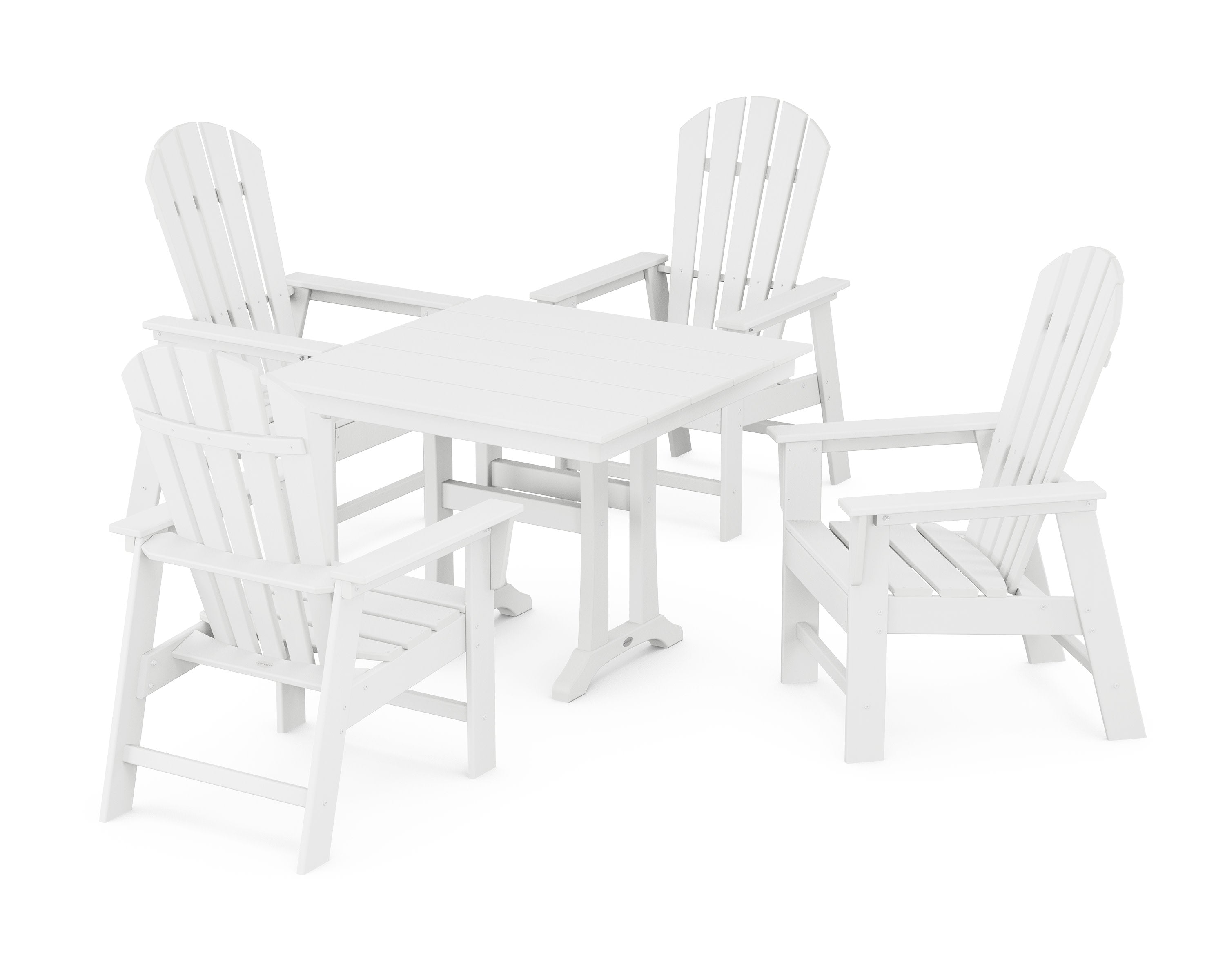South Beach 5-Piece Farmhouse Dining Set With Trestle Legs in White